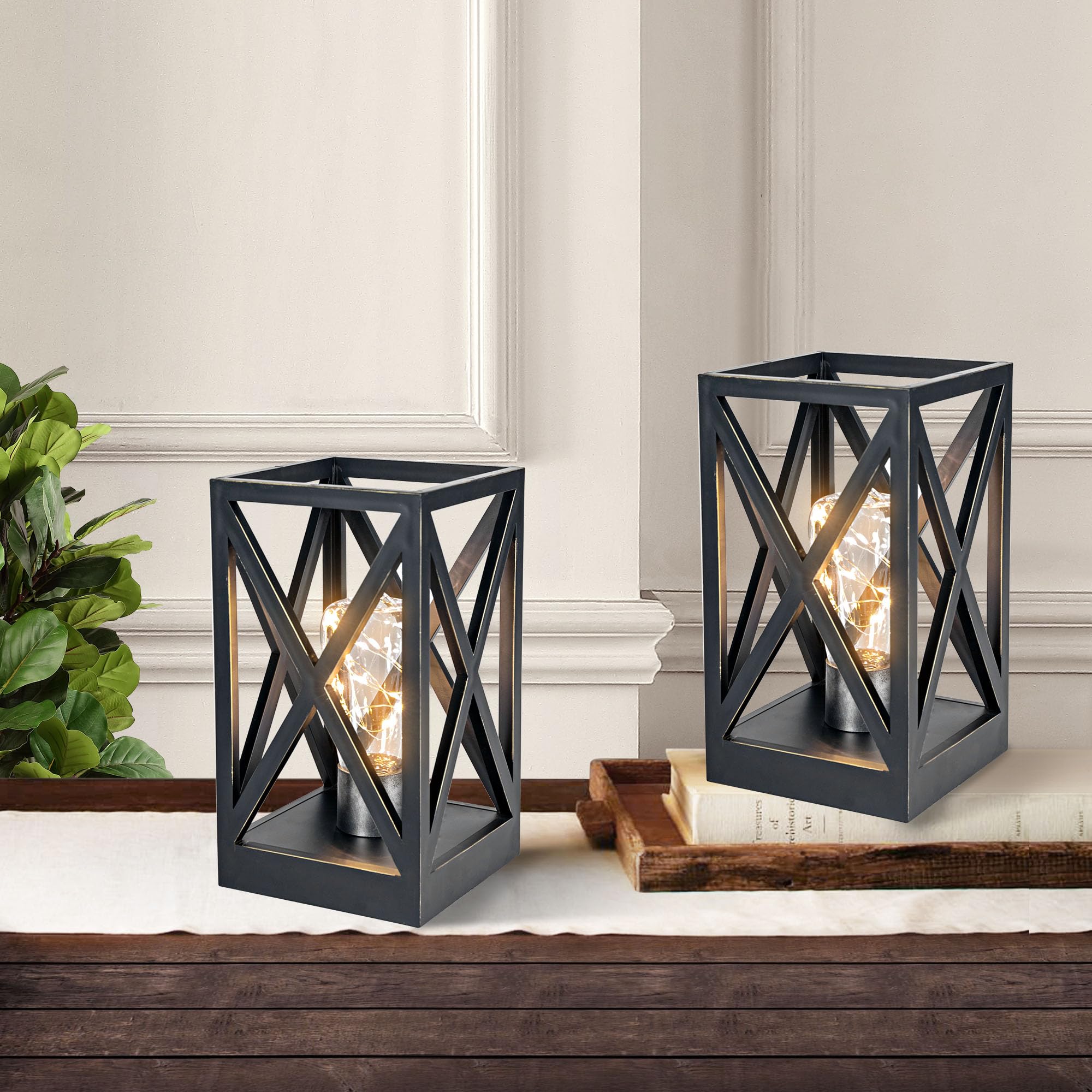 WINGBO Retro Battery Powered Table Lamps Set of 2, Black, Portable Cordless Design for Indoor/Outdoor Use