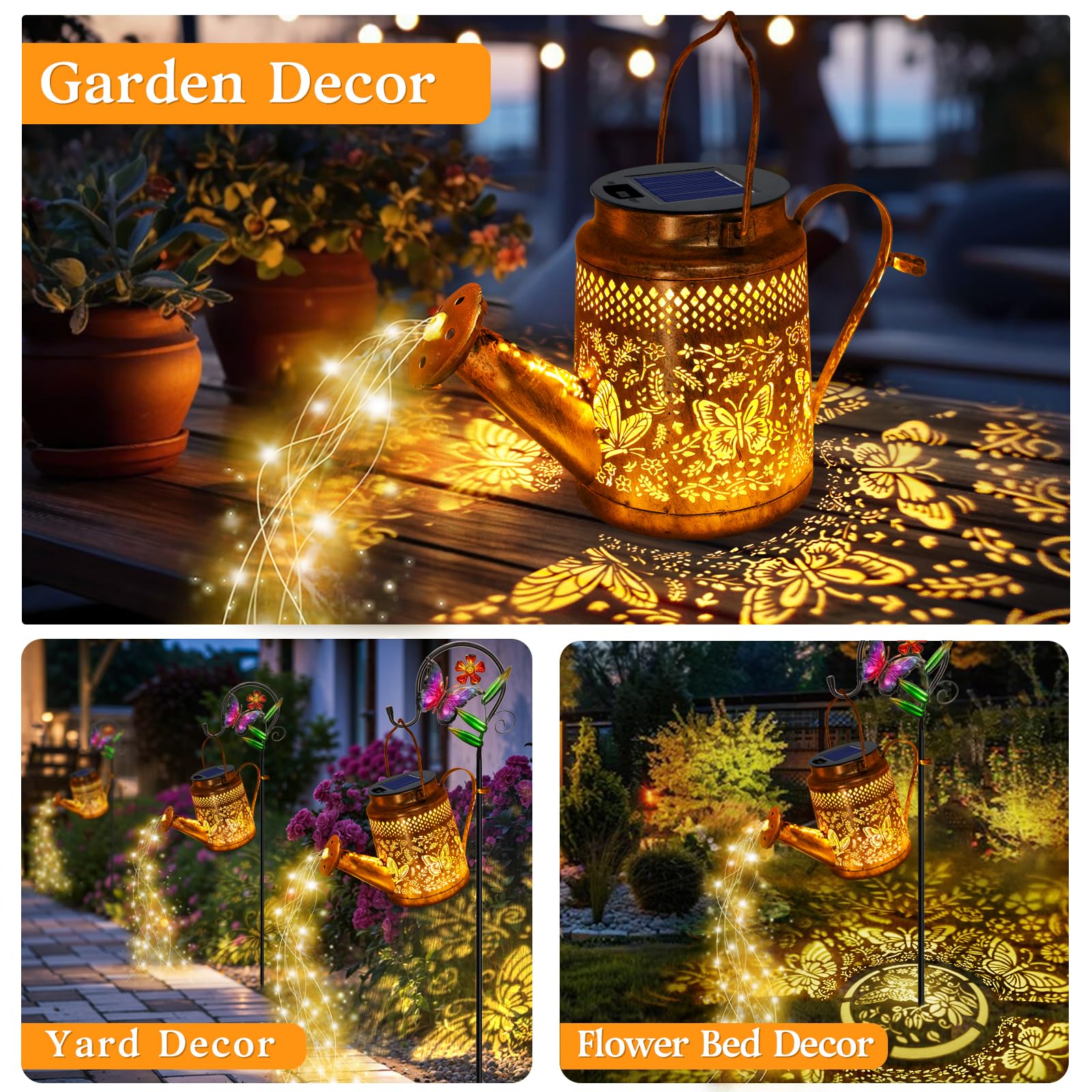 Solar Watering Can Lights, Butterfly Hanging Lantern Solar Lights Outdoor, Waterproof Garden Decor Outside Patio Yard Pathway Ba