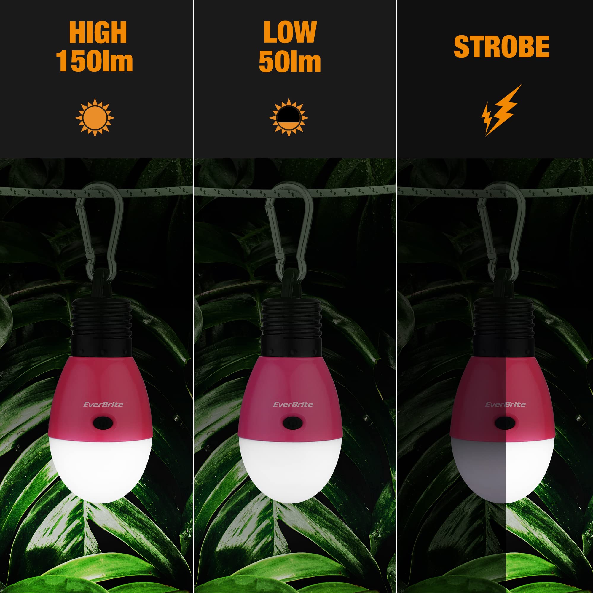 EverBrite Rechargeable Camping Light, Portable Tent Lantern, 3 Lighting Modes, Pink, Model E101105AE