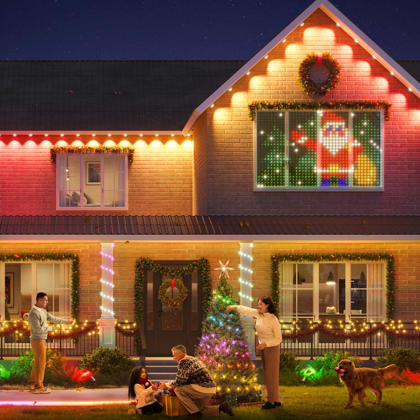 AHAWILL Outdoor RGB String Lights, IP67 Waterproof, 100ft, Smart Control, White, Model HCP045 for Halloween & Christmas Decor
