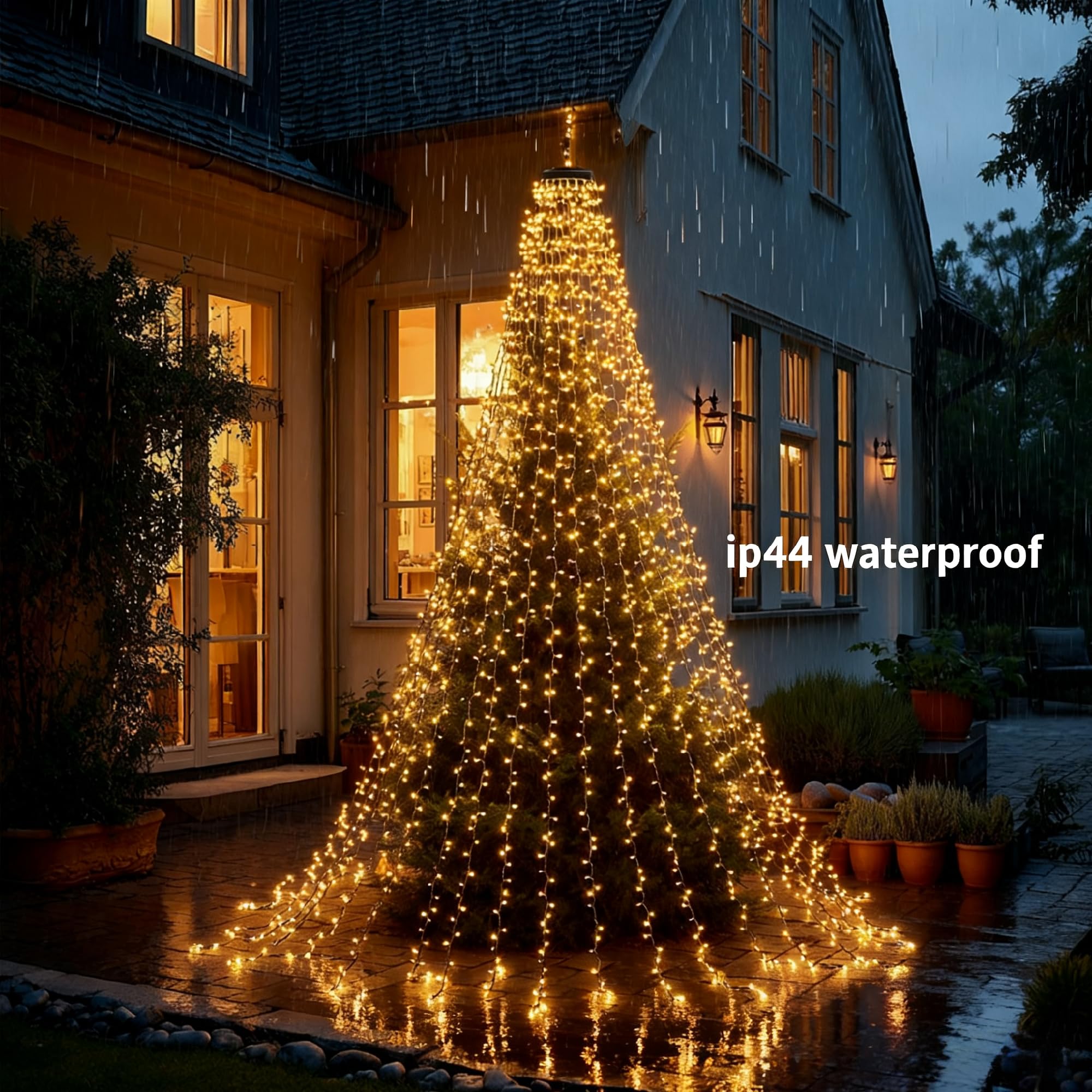 Dazzle Bright Christmas Tree Lights  448 Led Waterfall Tree Topper Lights With Remote & 11 Modes  8.2Ft X 16 Lines Christmas Light For Indoor Outdoor Party Xmas Decoration  Warm White & Multi-Colored