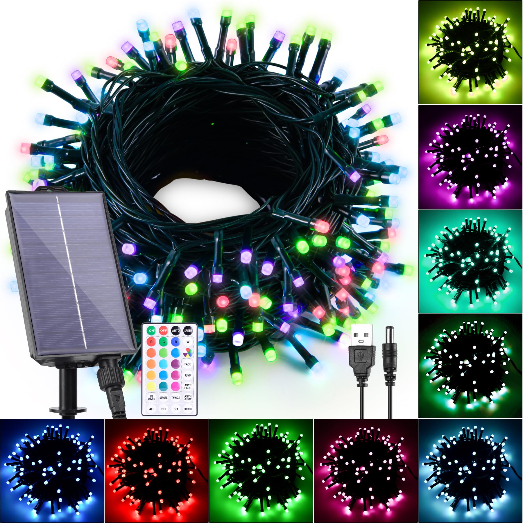 Hozplex Solar String Lights 40Ft, 100 LED, Waterproof, Multicolor, Model HO-S03-40, Remote Controlled for Outdoor/Indoor Decor