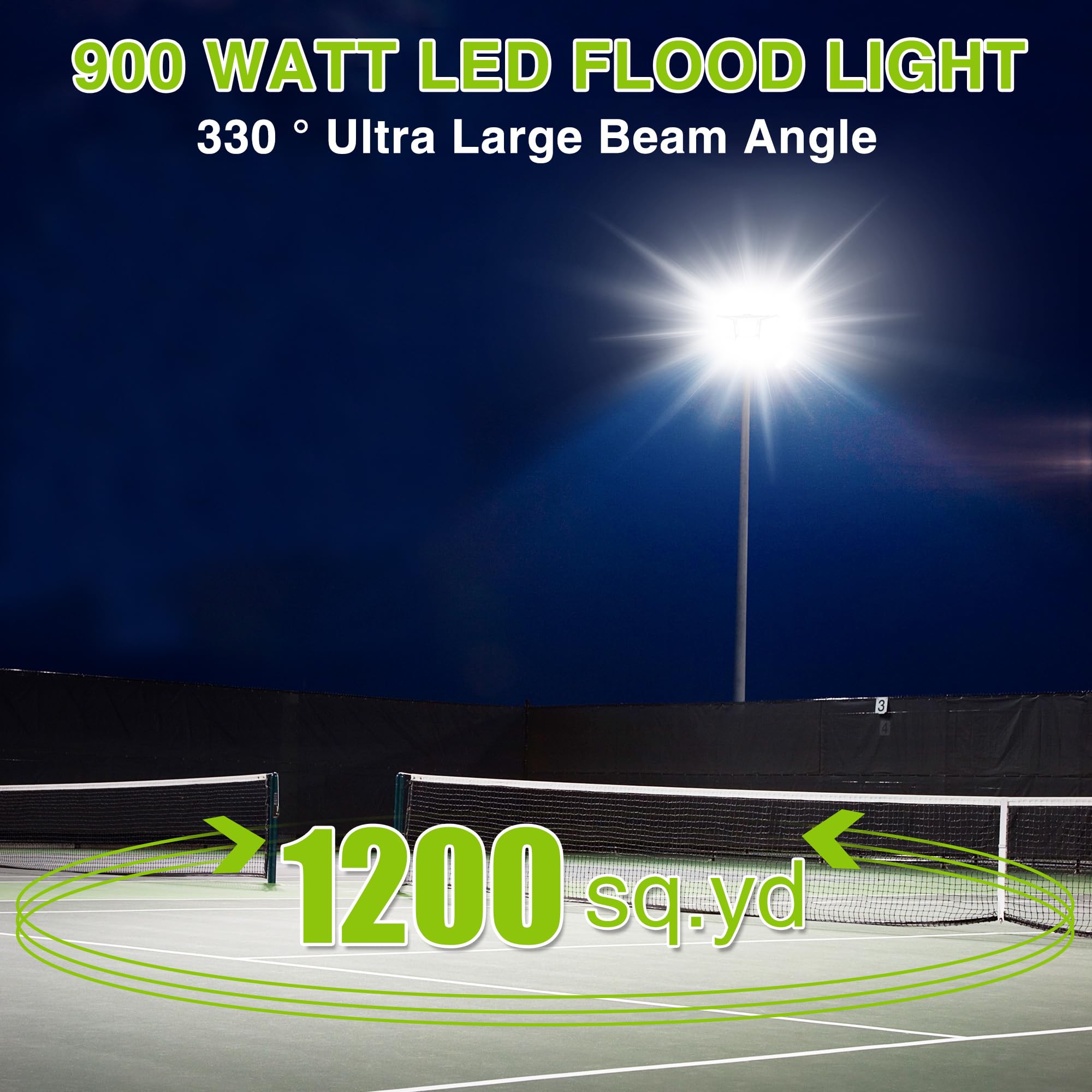 STASUN LED Flood Light 900W 90000lm 6000K IP66 Waterproof, 3 Heads for Outdoor Security, Model FT5GR, 1 Pack