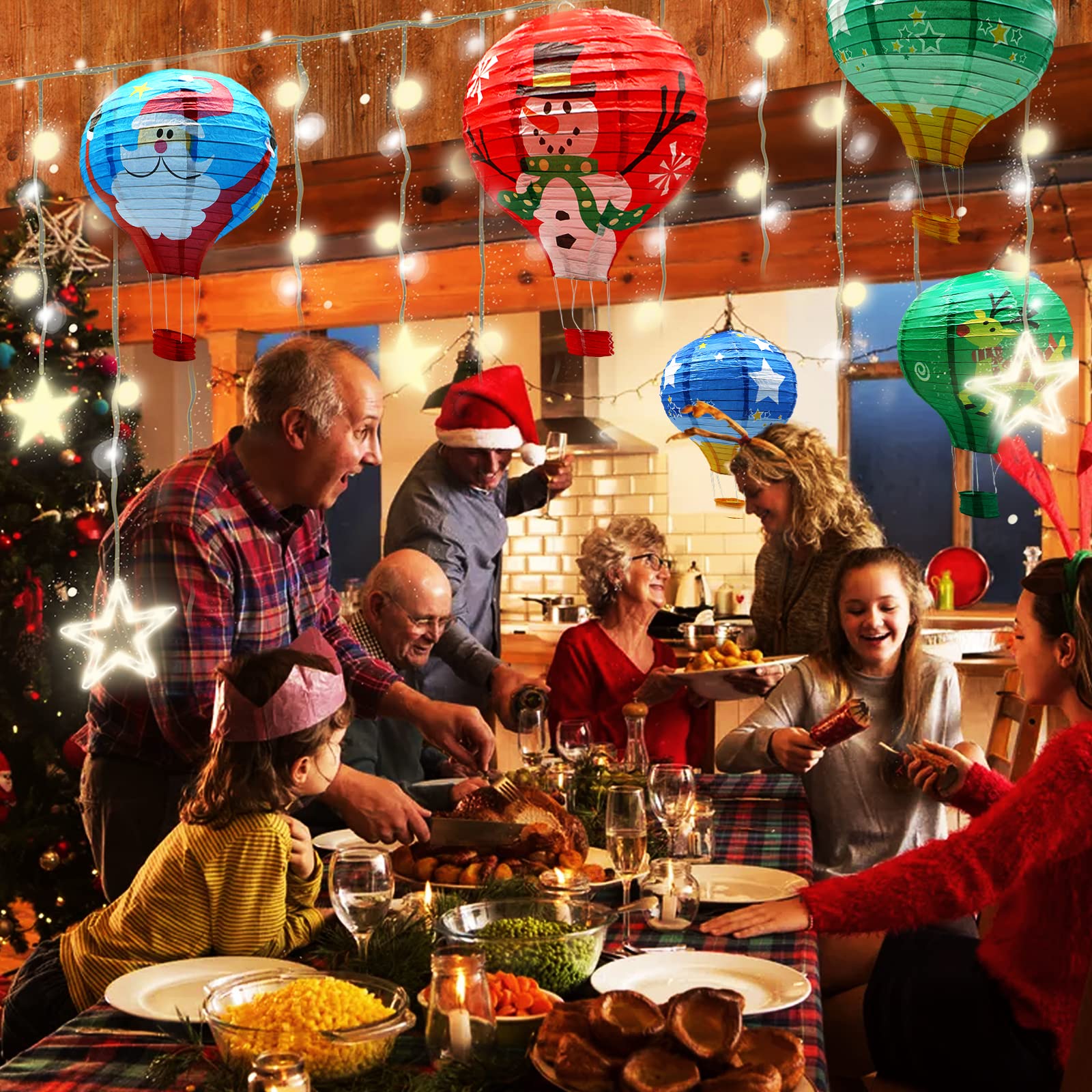 Adlkgg Hot Air Balloon Paper Lanterns Set, 12 Christmas Decor, Pack Of 5, Perfect For Parties, Weddings, And Birthdays
