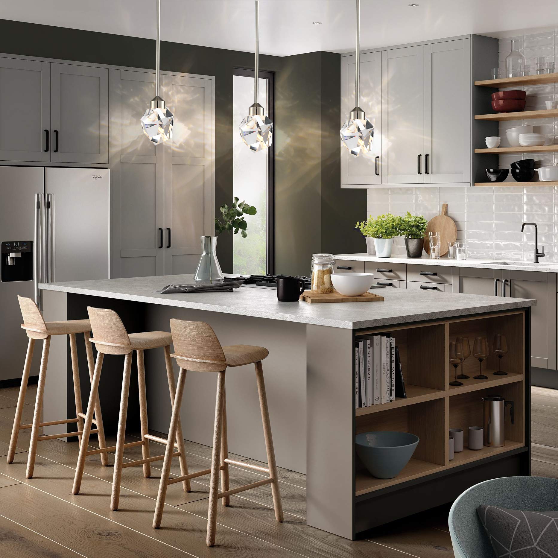 Untrammelife Polished Nickel Crystal Pendant Light, 1-Light Irregular Modern Rod Hanging Pendant Light Fixture 5W 3000K Dimmable