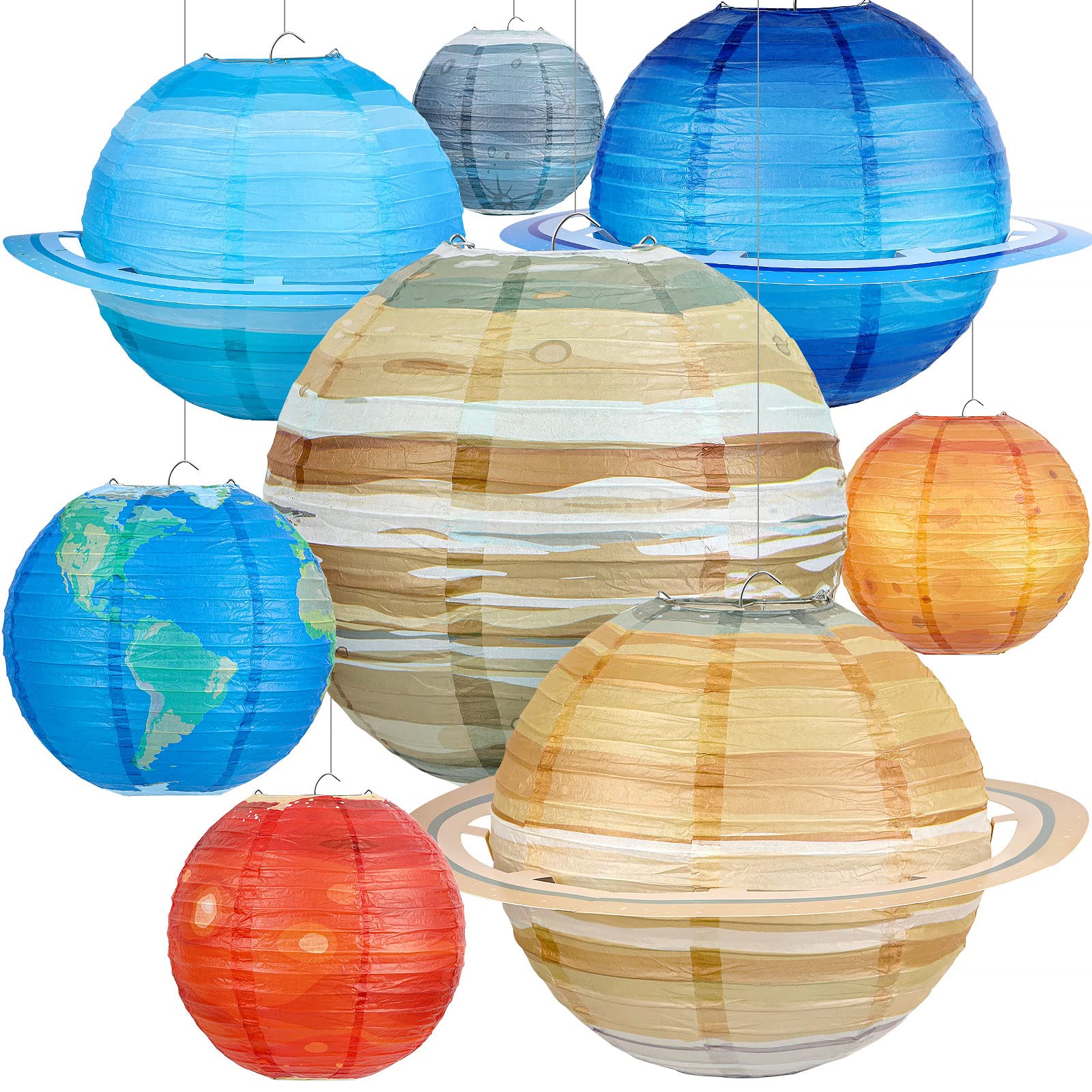 Hortsun 8 Pack Planet Paper Lanterns - Colorful Hanging Space Decorations For Birthday Parties