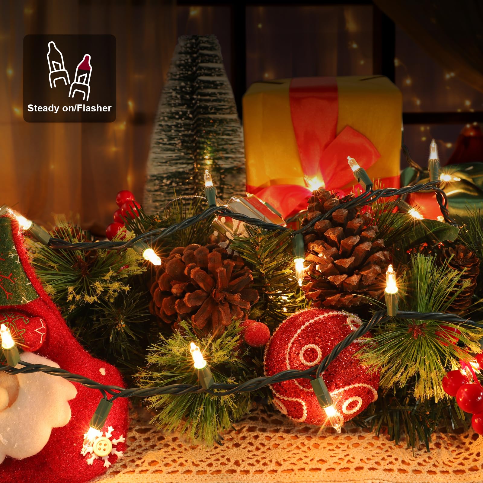 Meteds Christmas Lights 100 Count Warm White Mini String Lights Green Wire UL Certified, Connectable, 2 PCS