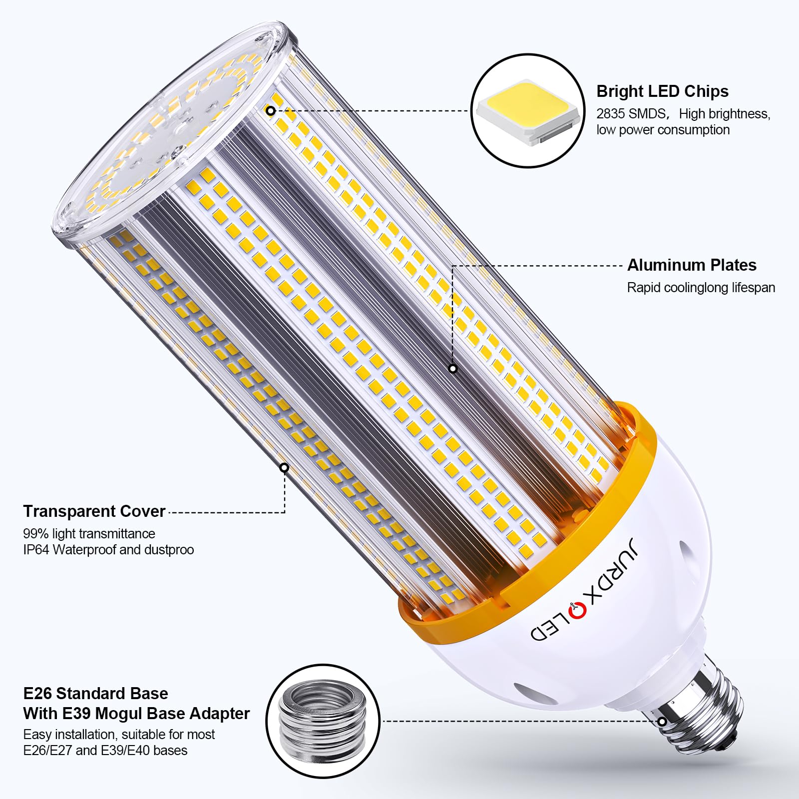 Jurdxled 2Pack Led Light Bulbs, 150-Watt Replacement Corn Bulb, E39 Base With E40 Adapter,19500Lm Led Light Bulb For Garage Ware