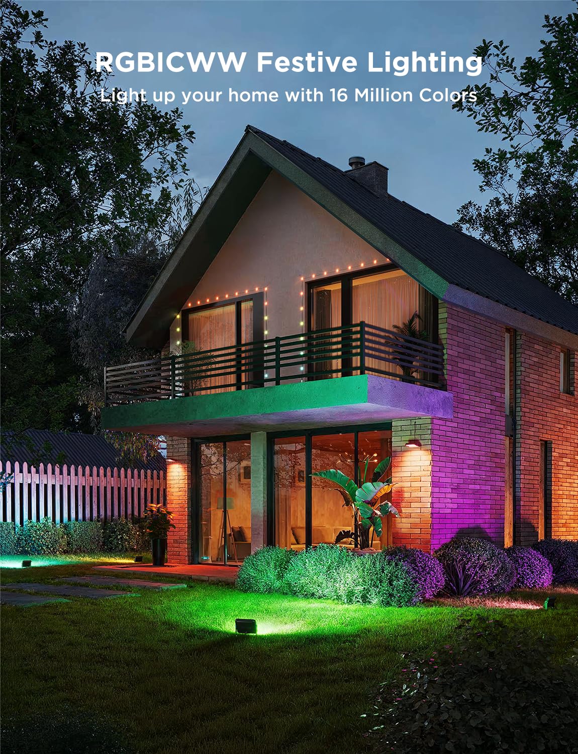 Govee Outdoor Flood Lights, RGBIC Warm Cold White, 50 Scene Modes, 4 Pack, Black, Model H7057, Upgraded IP66, App Control