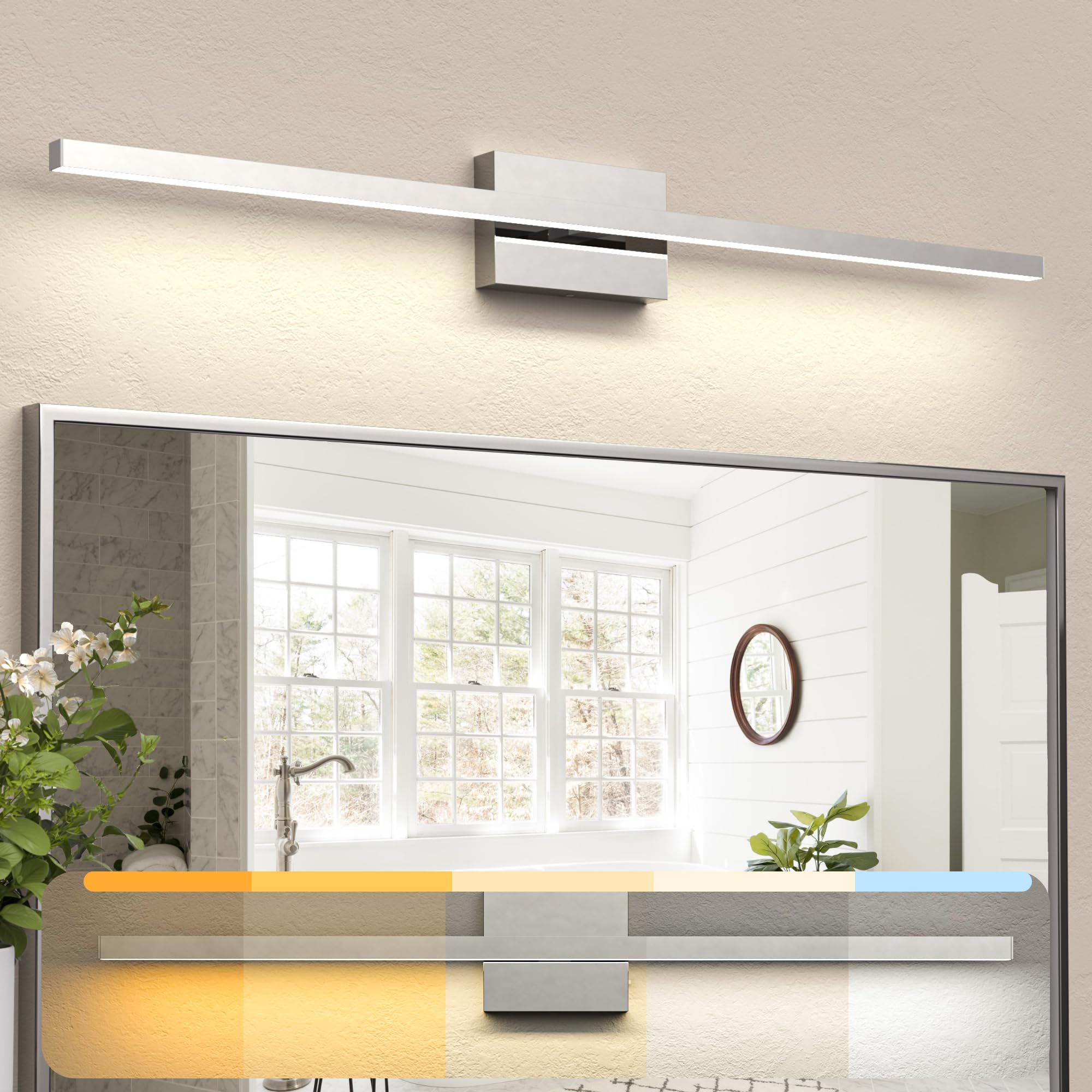 NIORSUN 31.5 inch Chrome Bathroom Vanity Light, 18W Dimmable LED, ETL Certified, Silver, Model 9562