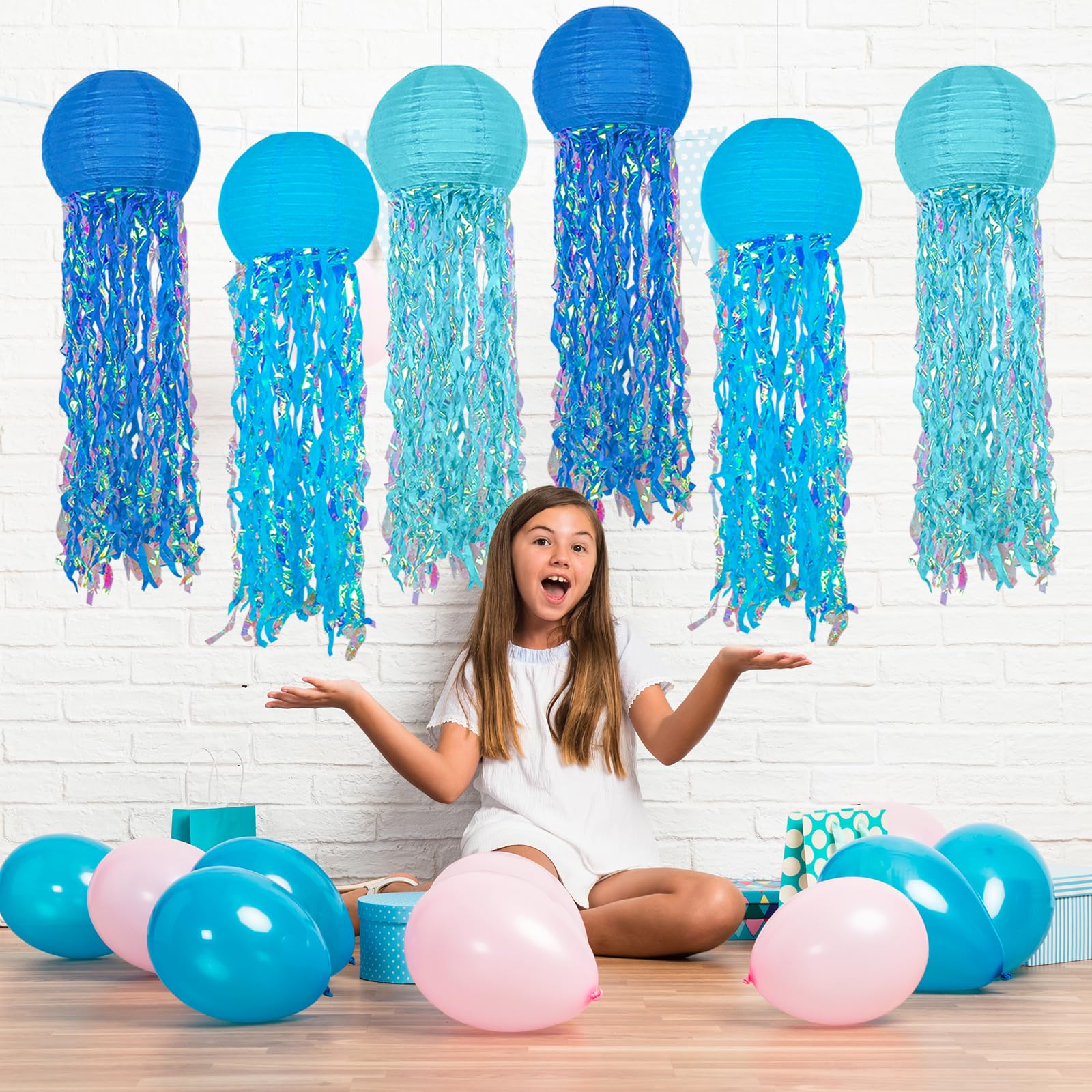 Hanging Jelly Fish Decoration, Blue Jellyfish Paper Lanterns - Jellyfish Decor For Mermaid Theme Party & Under The Sea Ocean Bir