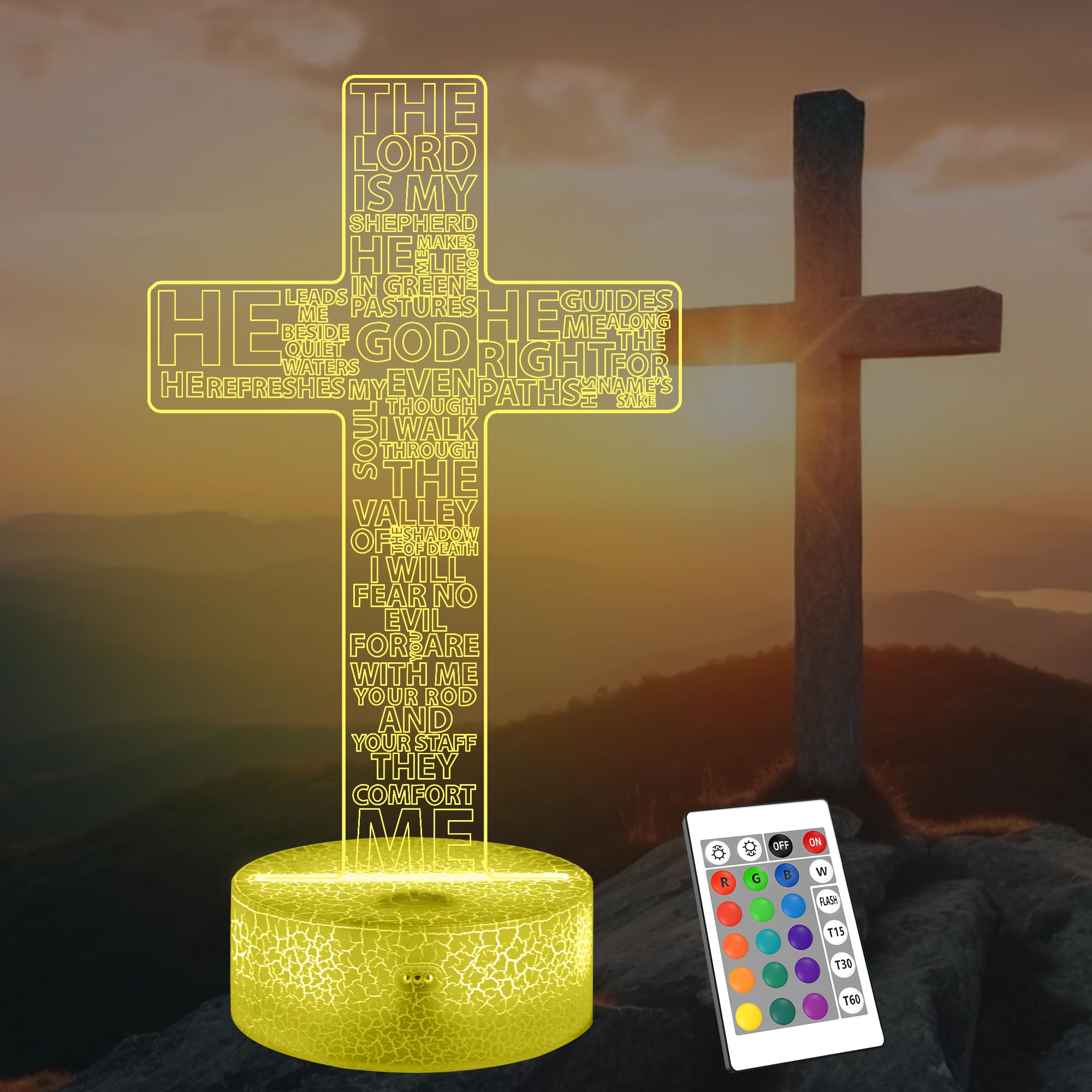 FULLOSUN Jesus Cross Gift  Jesus Cross Night Light  3D Illumination Lights with Remote 16 RGB Colors Change Kids Men Women Room Lighting Creative Decoration