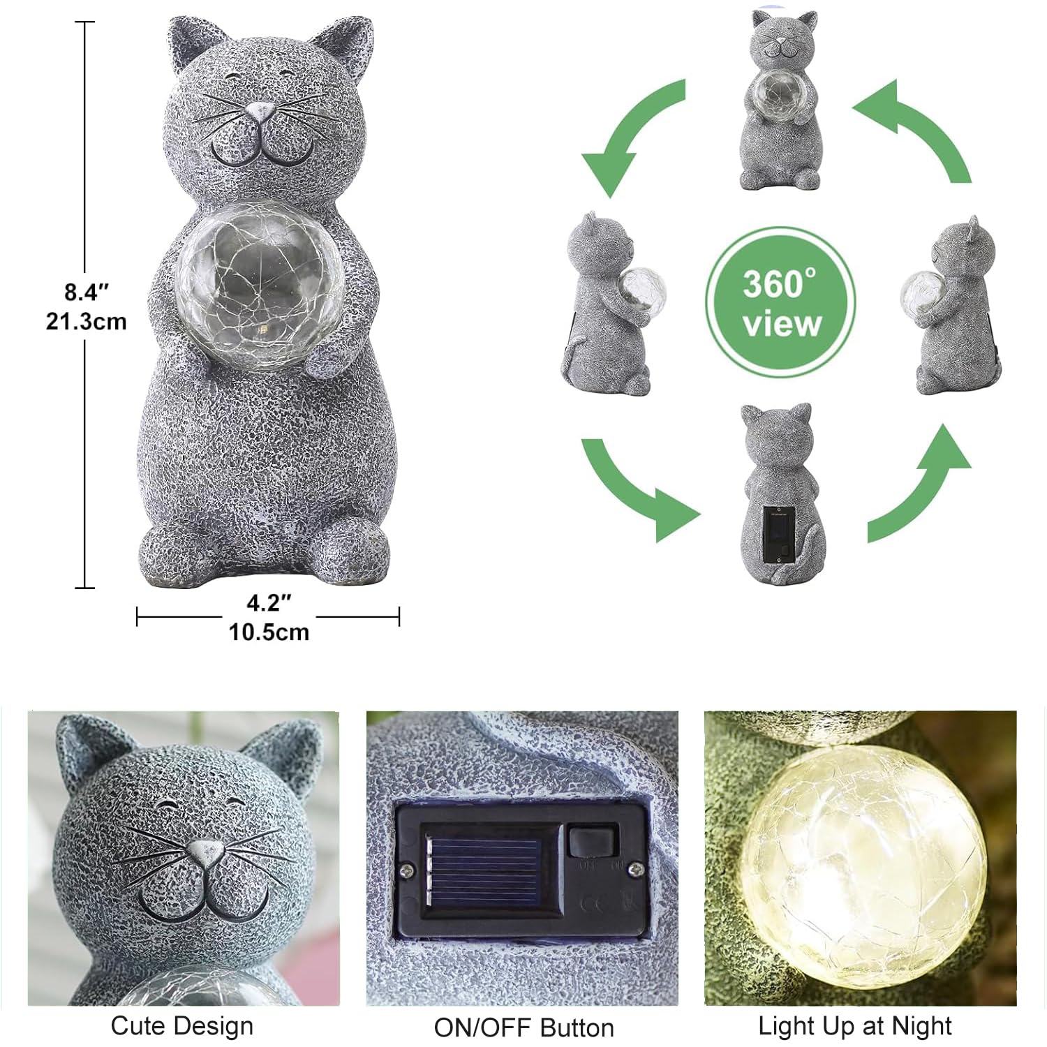 Tiejiajiang Solar Cat Statue - Gray Resin Garden Decor With Led Lights For Cat Lovers