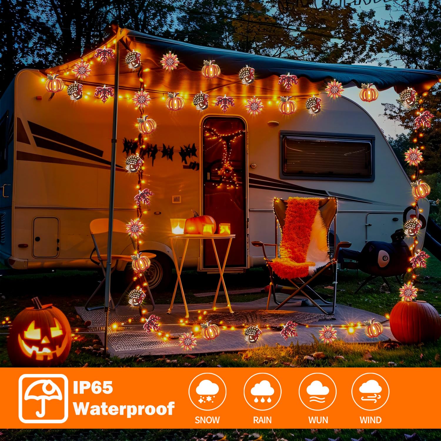 HUGSVIK 20 LED Maple Leaf Pumpkin Turkey Thanksgiving Lights, Battery Operated Thanksgiving Decorations Fall Lights for Home Aut