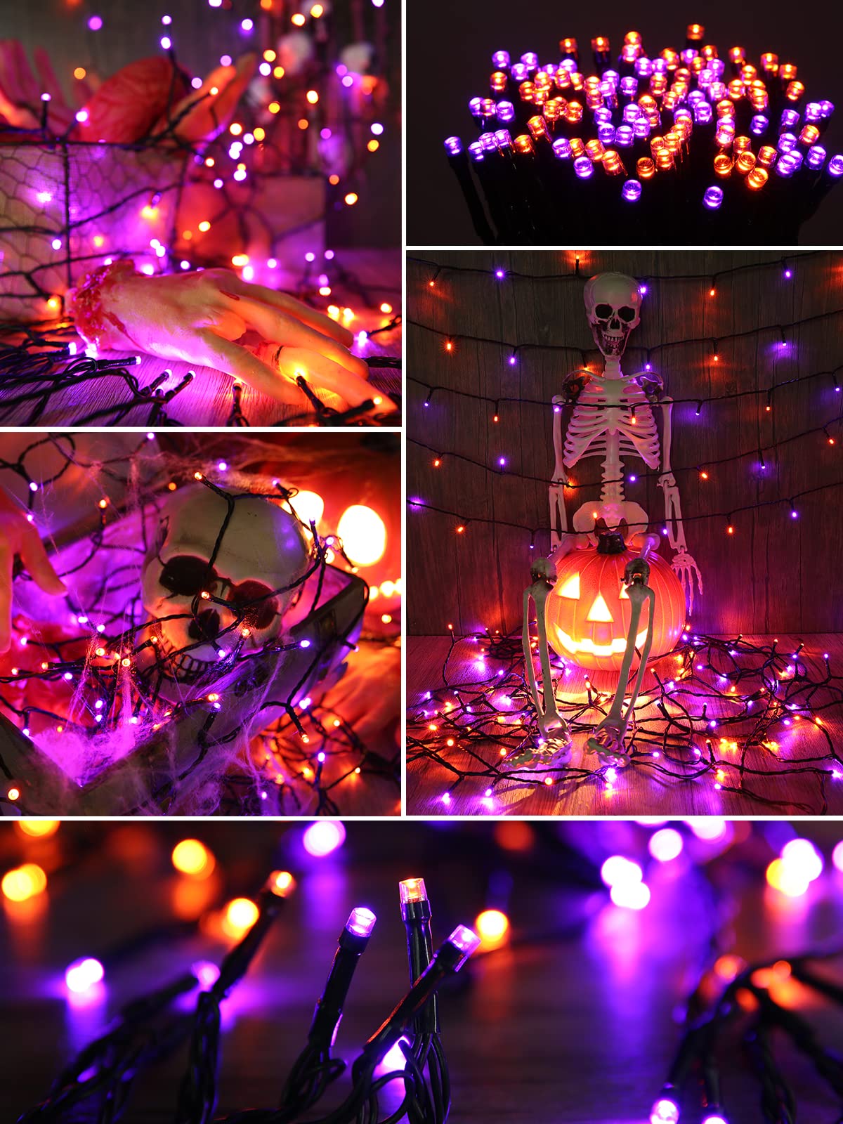 Flacchi Solar Halloween Lights, 2 Pack, 400 LED, Waterproof Outdoor String Lights, Orange & Purple, 144ft, 8 Modes