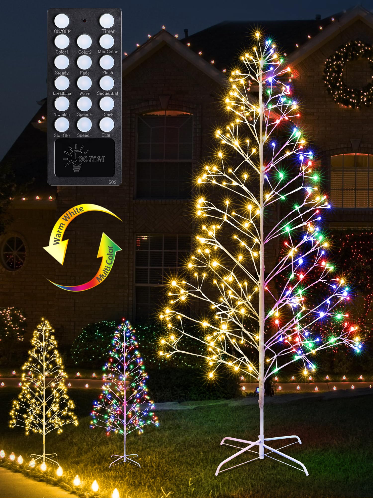 Joomer Christmas Tree Lights,7.6FT 336 LED Birch Tree Color Changing Artificial Twig Lights with Remote Control Timer Outdoor fo
