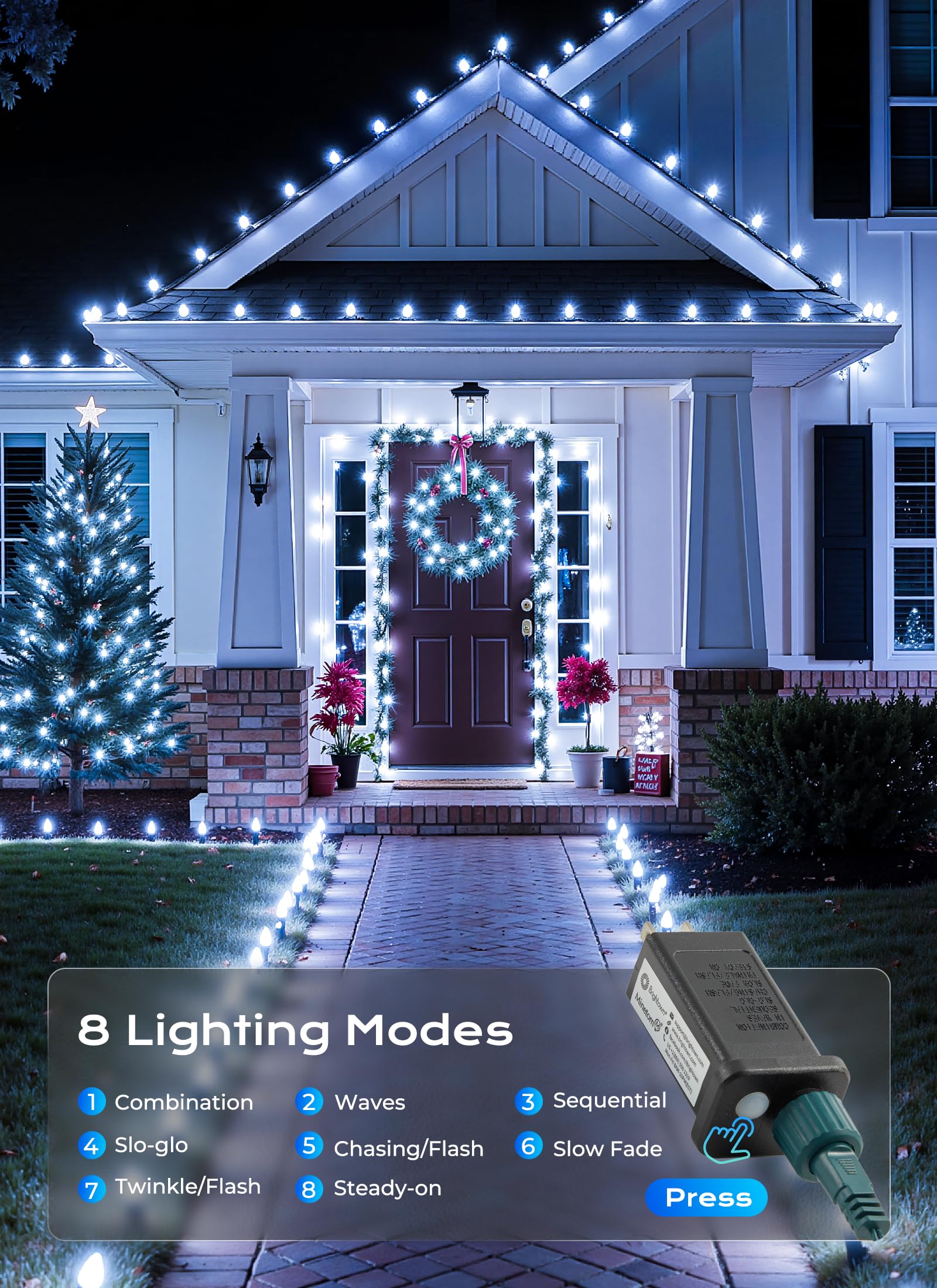 C9 Led Christmas Lights Outdoor  33 Ft 50 Led C9 String Lights  8 Modes & Timer Connectable Waterproof For Christmas Tree Light Indoor Outdoor Roofline Patio Outside Garden Yard Xmas Decoration  White