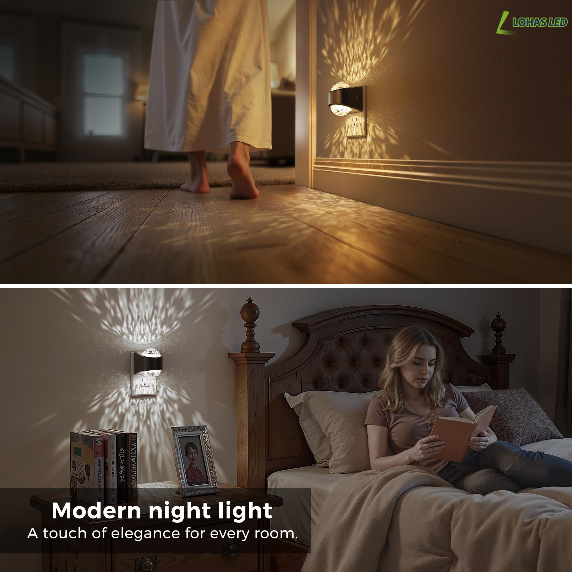 L Lohas Led Night Lights Plug Into Wall  Projector Night Light With Dusk To Dawn Sensor 1600K/3000K/5000K Adjustable  Nightlight For Kids Hallway Christmas Gift