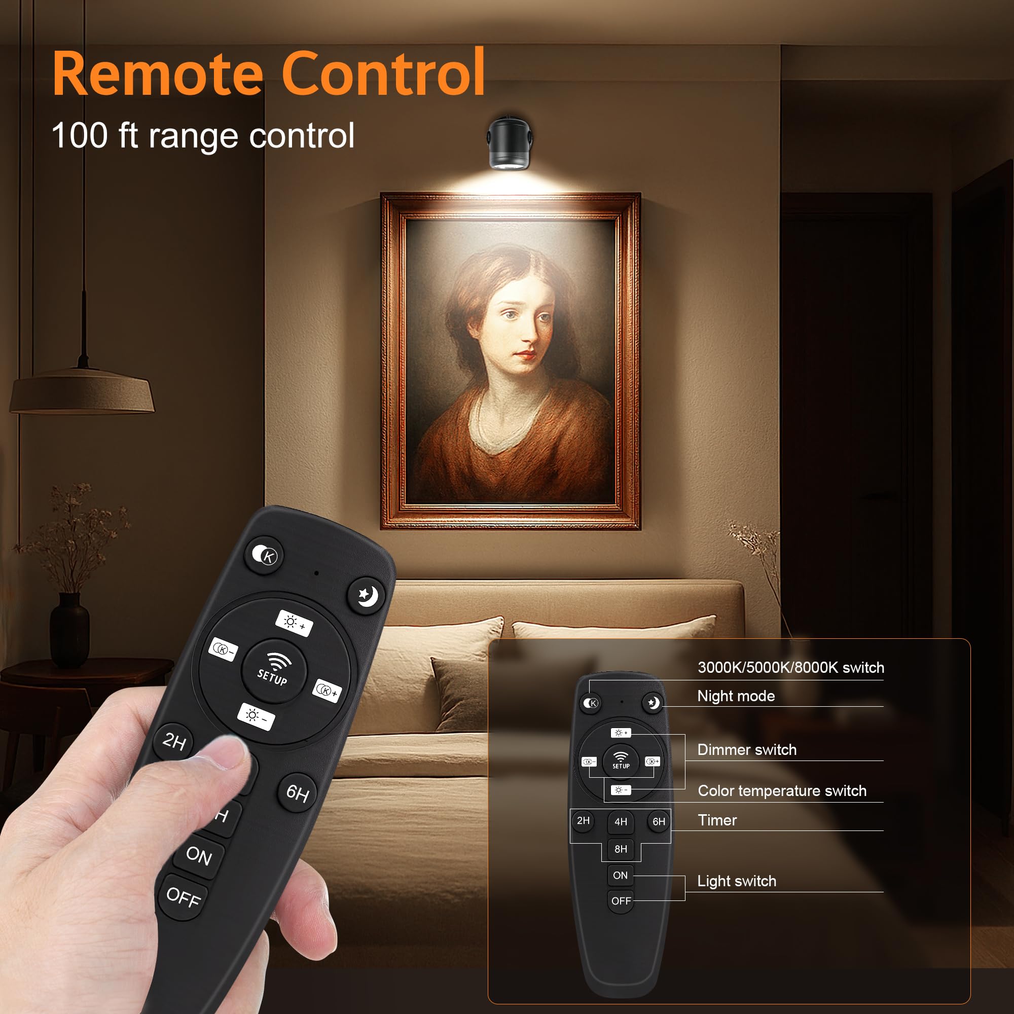 Kandicyar LED Spot Lights Indoor 7W Dimmable with Remote Control, Black, Model KA0031A1, 3CCT Accent Lighting for Home Decor