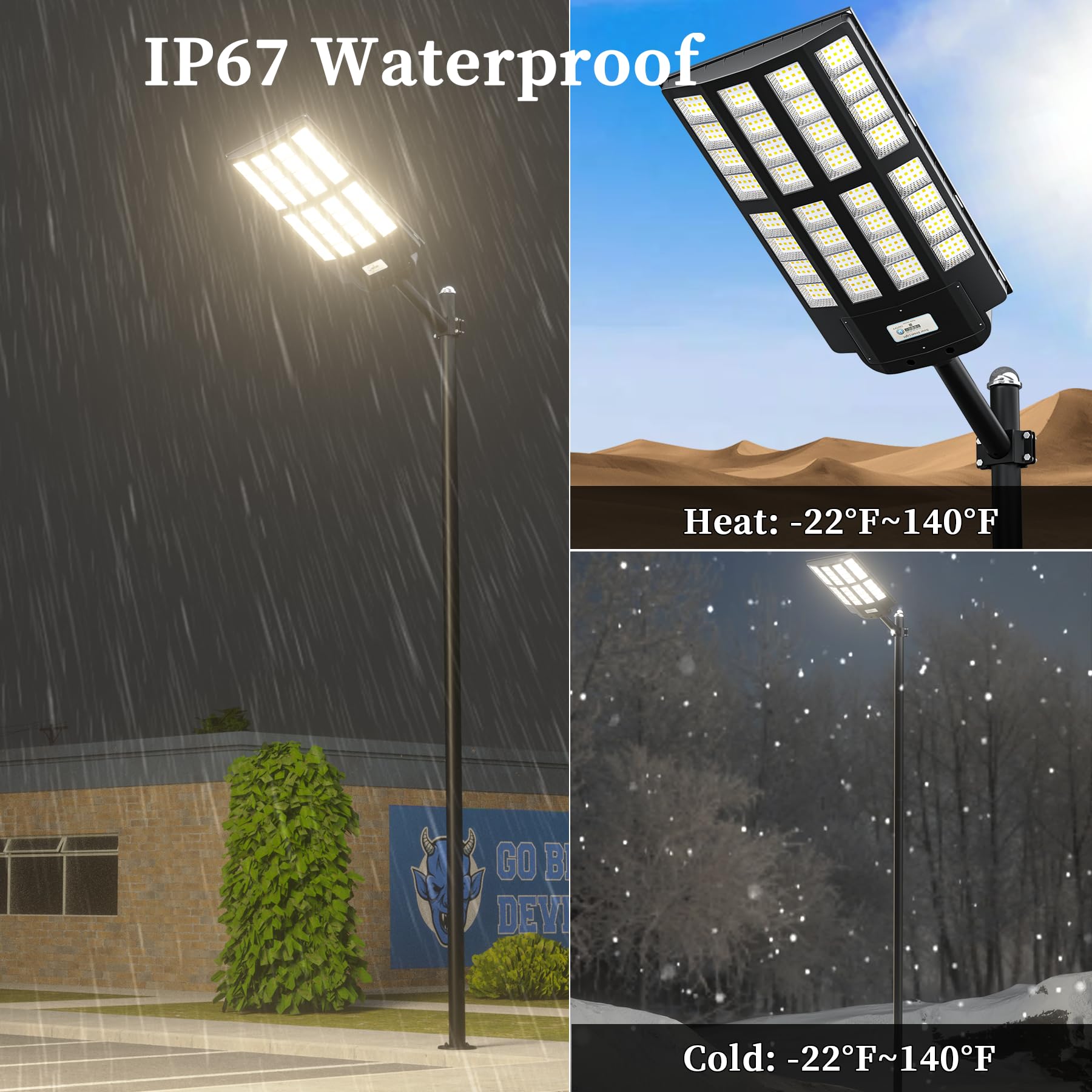 Ofuray Of-6200W Solar Street Light, 620000Lm, Dimmable, IP67, Remote Control, Black, 1 Pack