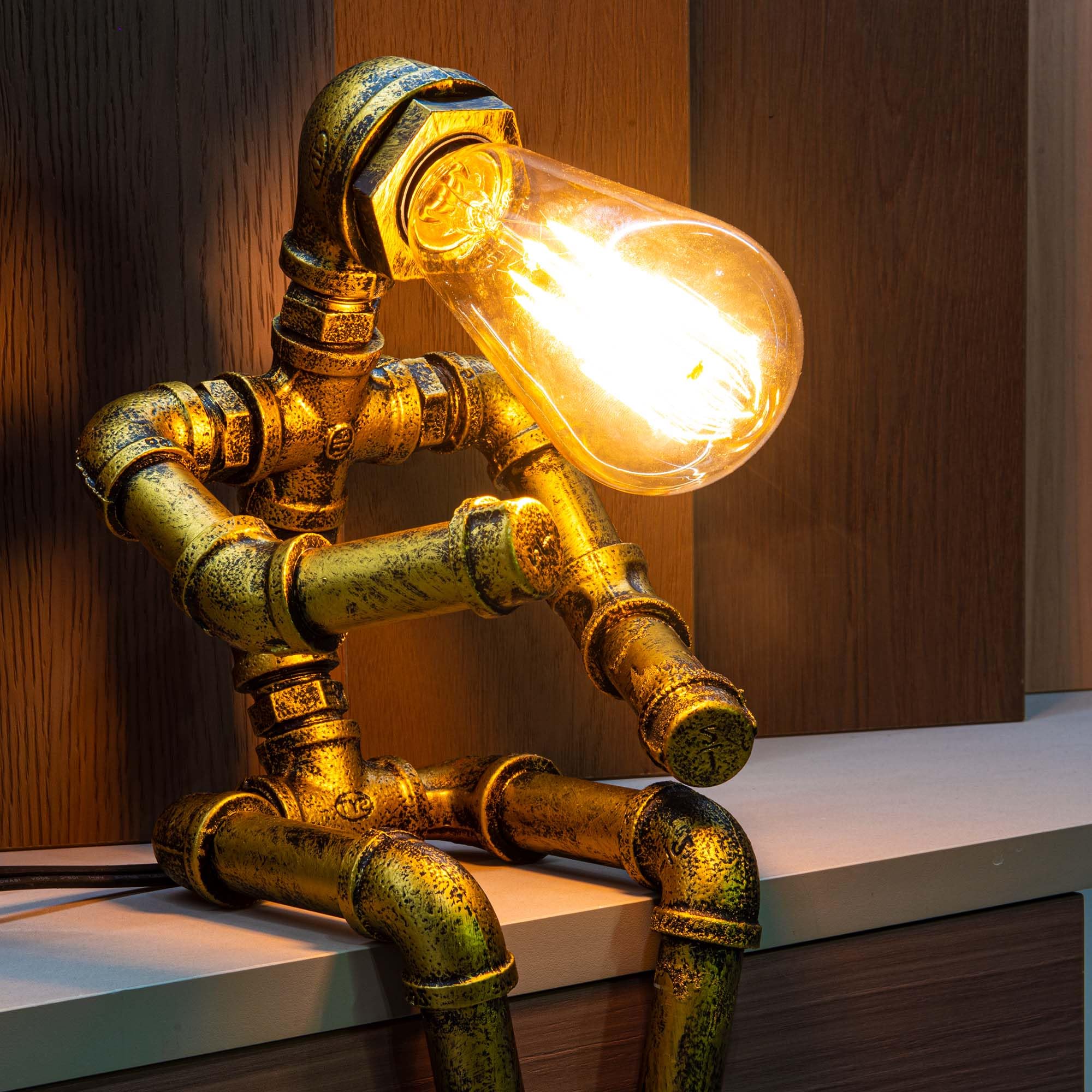 Lcyy.Tg Steampunk Table Lamp, Vintage Industrial Metal Robot Table Lamp, Water Pipe Table Lamp, Steam Punk Pipe Lamp Style Desktop Light For Bar Cafe Desktop Room Decoration (Not Included Bulb)