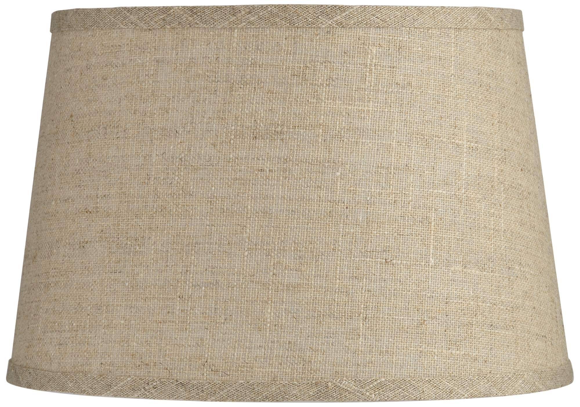 Natural Fine Burlap Small Drum Lamp Shade 10'' Top X 12'' Bottom X 8'' Slant (Spider) Replacement With Harp And Finial - Springc