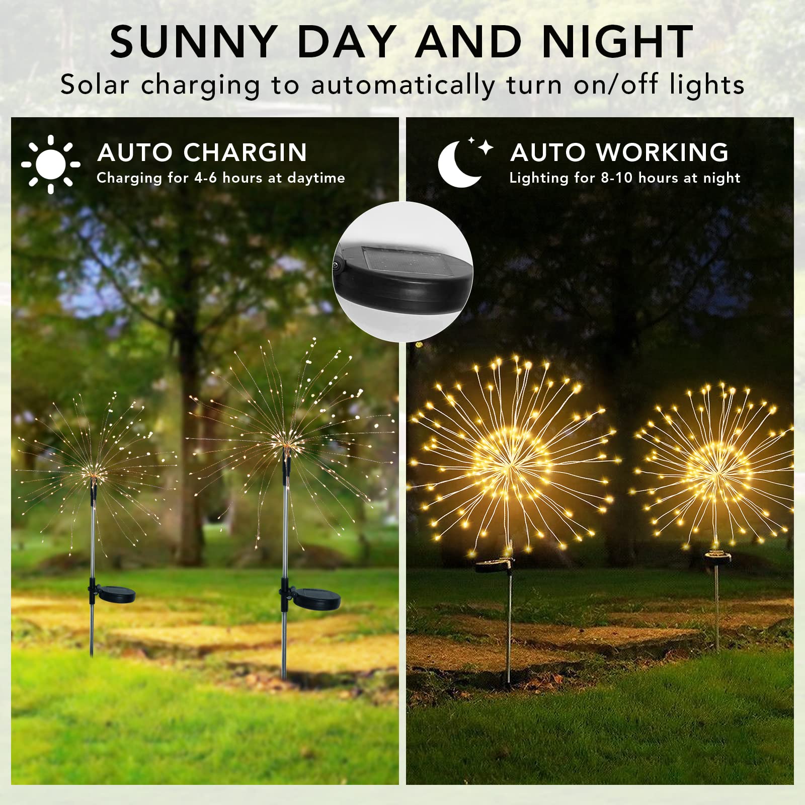 Fooing 8 Pcs Solar Garden Lights Solar Firework Lights, 200 Led Solar Powered String Light 2 Modes Twinkling Solar Lights For Ou