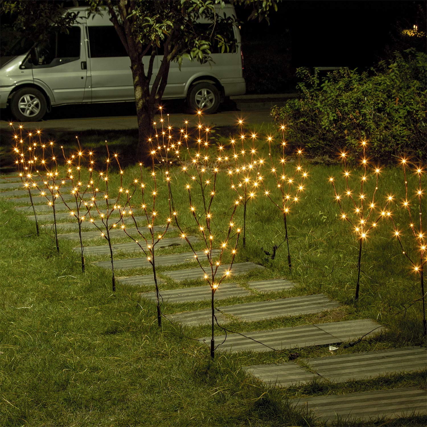 Vanthylit Lighted Twig Stakes Set Of 2, 30 Brown Plastic, 120 Warm White Lights For Indoor/Outdoor Pathway Decoration