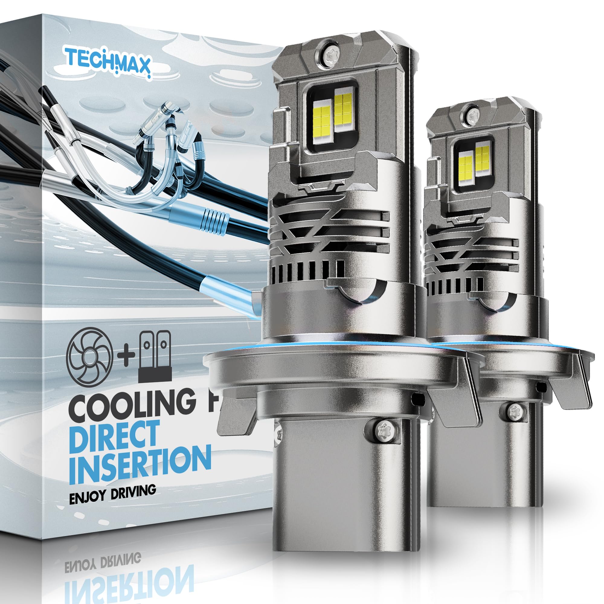 Techmax H13/9008 Bulbs, 800% Brightness 6500K Xenon White, H13 Fog Light Bulbs With 16000Prm Cooling Fan, Pack Of 2