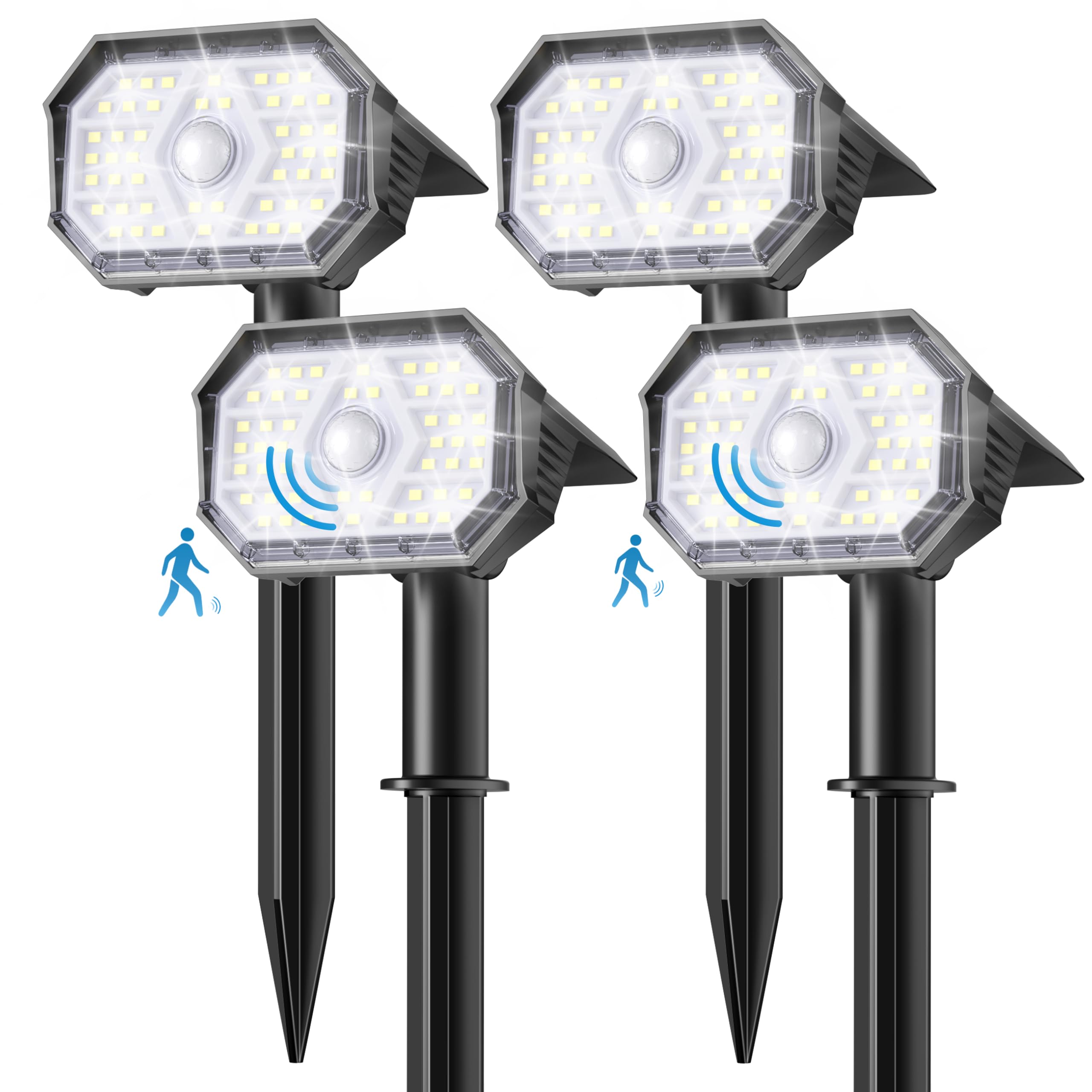Brightown 4 Pack Solar Motion Lights Outdoor Waterproof  Motion Sensor Spot Lights- 58 Led/3 Modes Solar Powered Spotlights 2-In-1 Auto On/Off For Outside Yard Wall Garden  Cool White