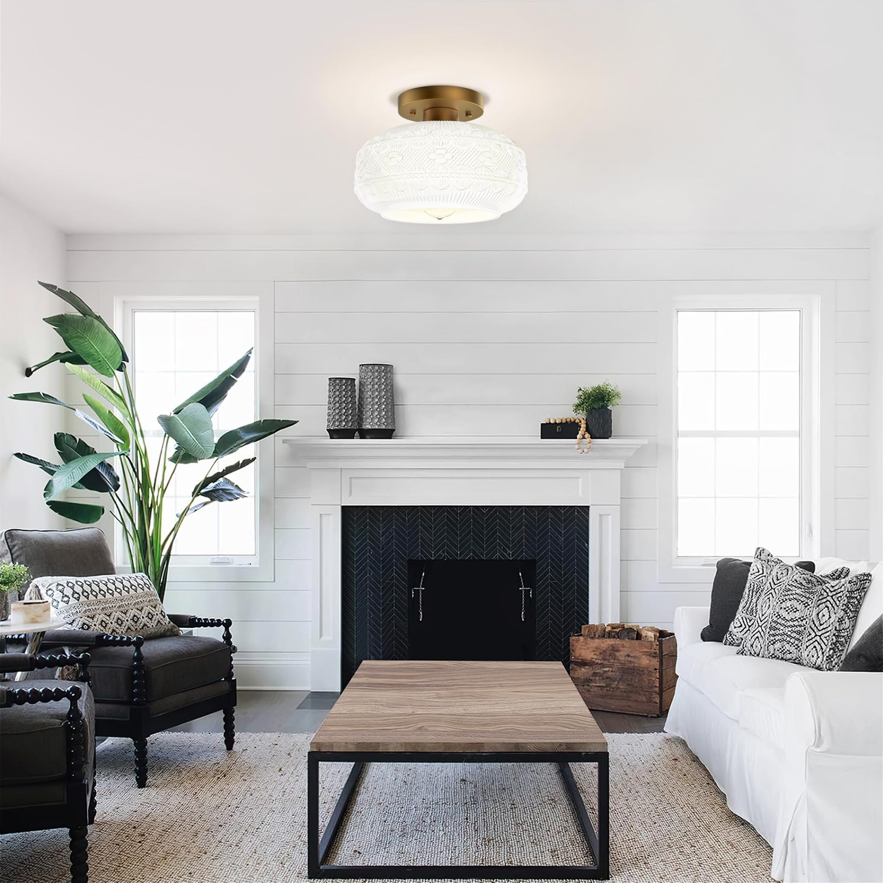 Apoto Gold Semi Flush Mount Ceiling Light Fixture,Globe Glass Hallway Lights Fixture Ceiling Light With Milk Glass,Vintage Kitch