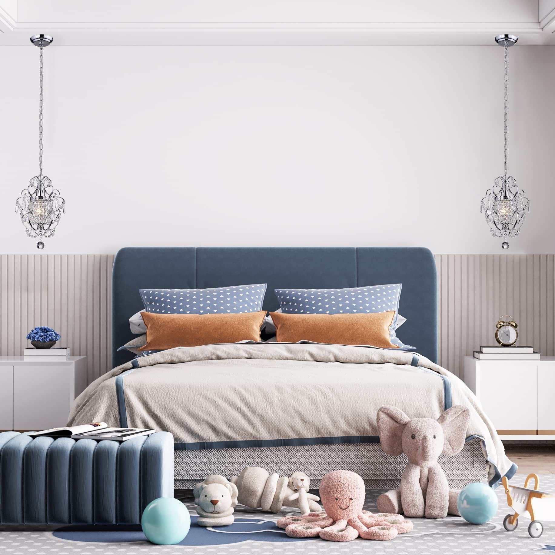 Edvivi Amorette Mini Chandelier, 1 Light Modern Ceiling Fixture, Chrome Metal, Adjustable for Bedroom, Closet, Kitchen Island, Model EPC501CH