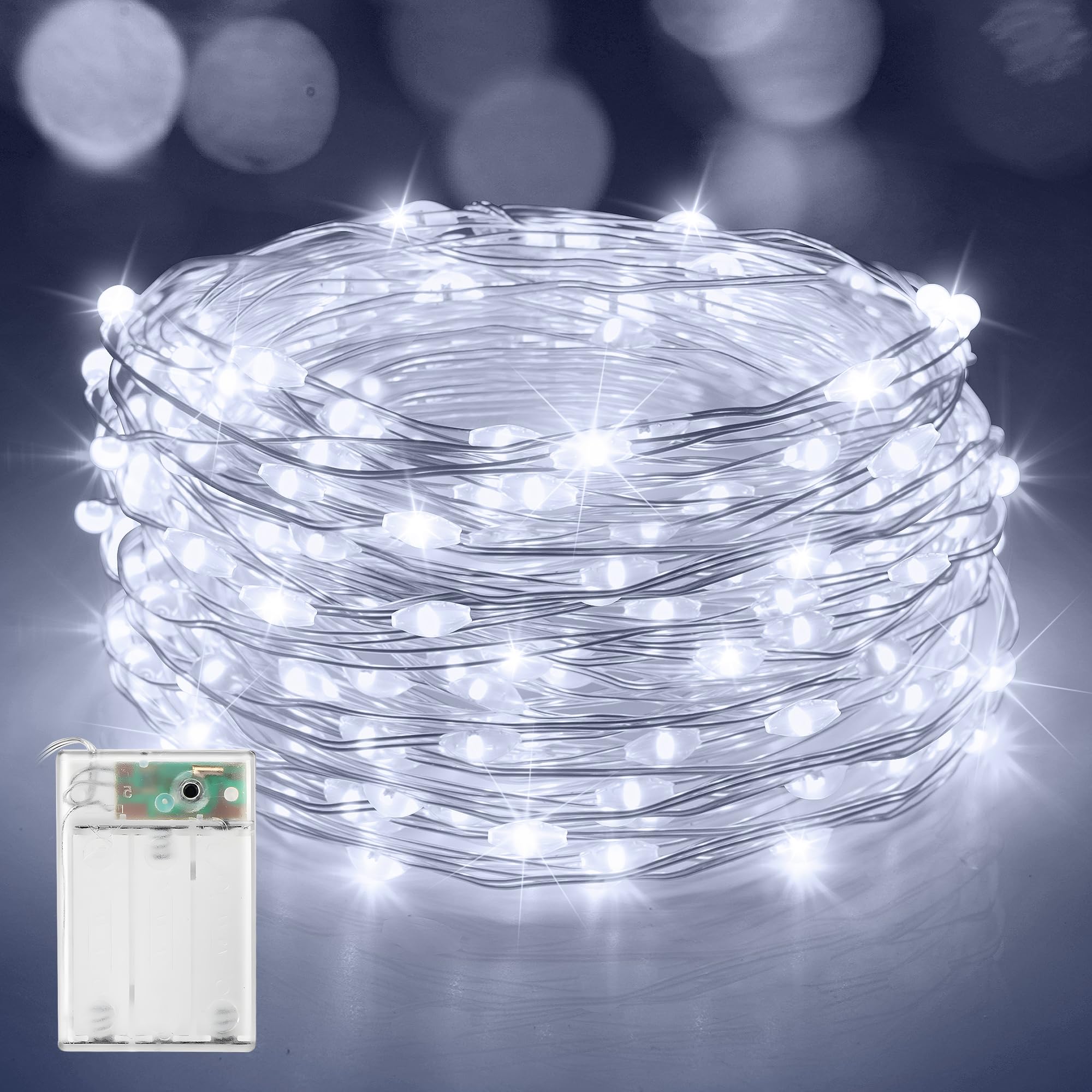 Xurisen 33Ft 200Led Cool White Fairy Lights, Waterproof String Lights For Indoor Decor, 8 Modes