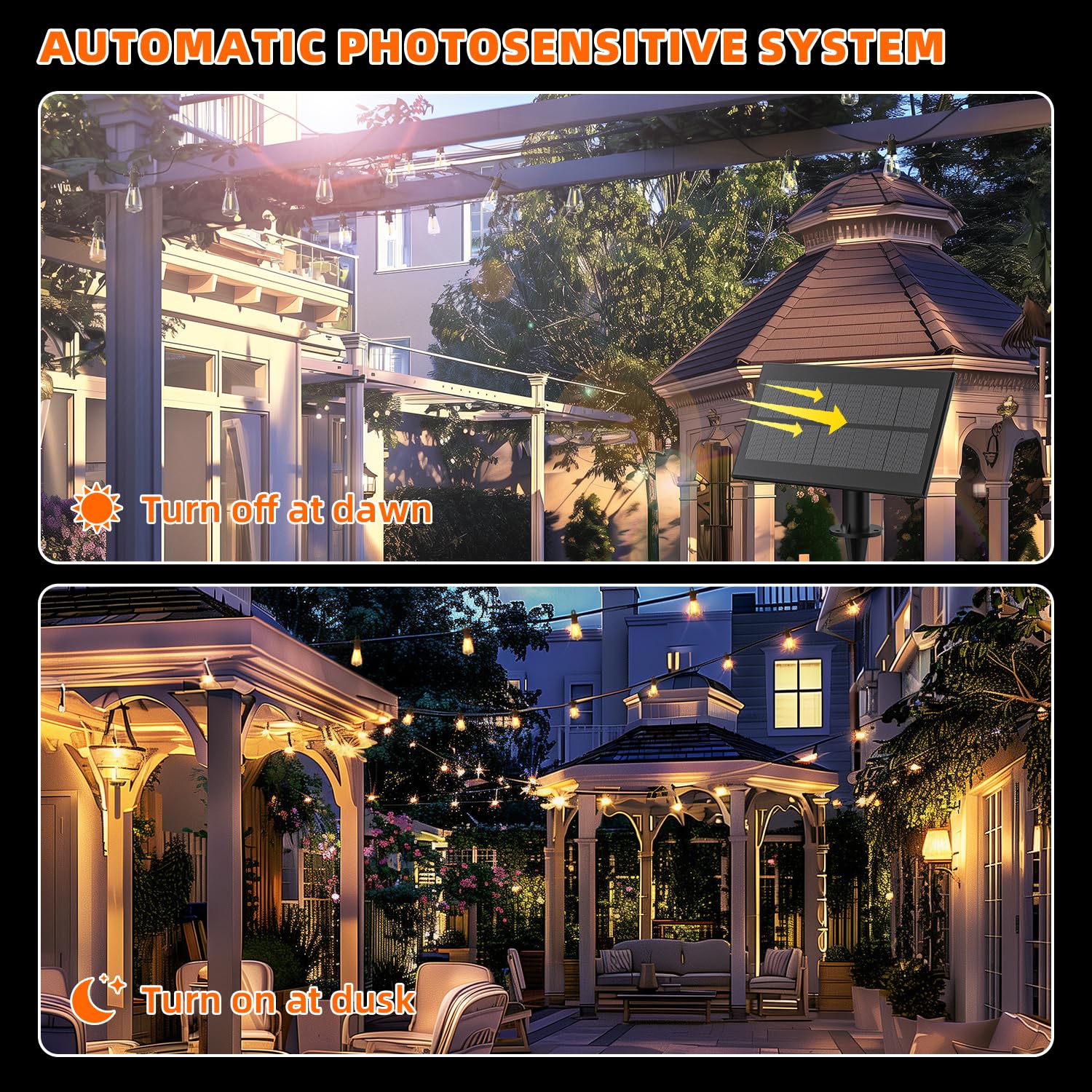 Kawaya Solar Powered String Lights - 100 FT LED, Black, IP65 Waterproof, 50+2 Shatterproof Bulbs, Model YAST38-100F