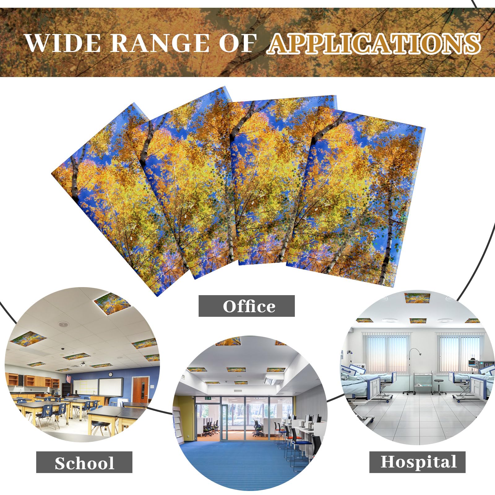 VIHOSE 4 Pcs Fluorescent Light Covers for Ceiling Lights, Trees, Magnetic Light Filters for Classroom & Office, Model ANB-VIHOSE-17441
