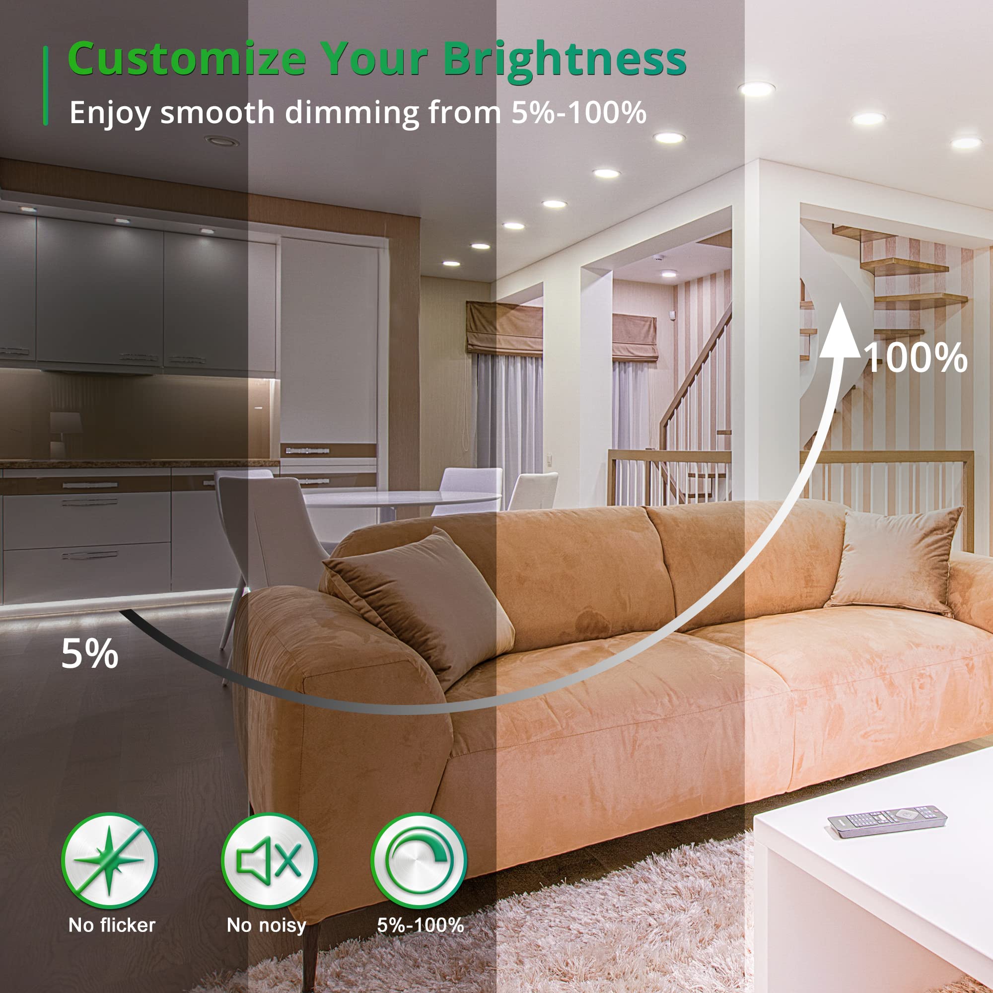 LEDIARY 6 Inch Dimmable LED Recessed Lighting, 24 Pack, 2500K-5000K Selectable, Metal, 1100LM, IC Rated, ET