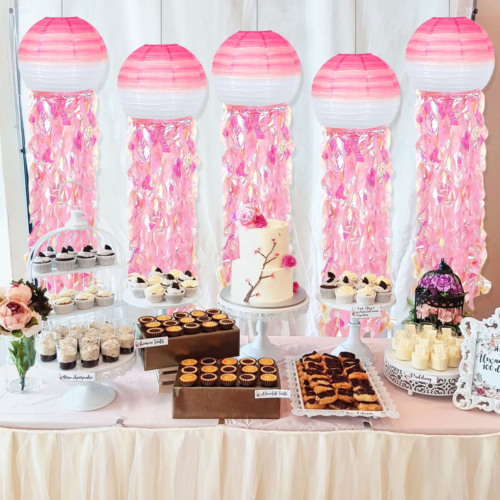 Adlkgg Hanging Jelly Fish Paper Lanterns, Gradient Colorful Pink Paper Lanterns For Mermaid Theme Party Under The Sea Ocean Birt
