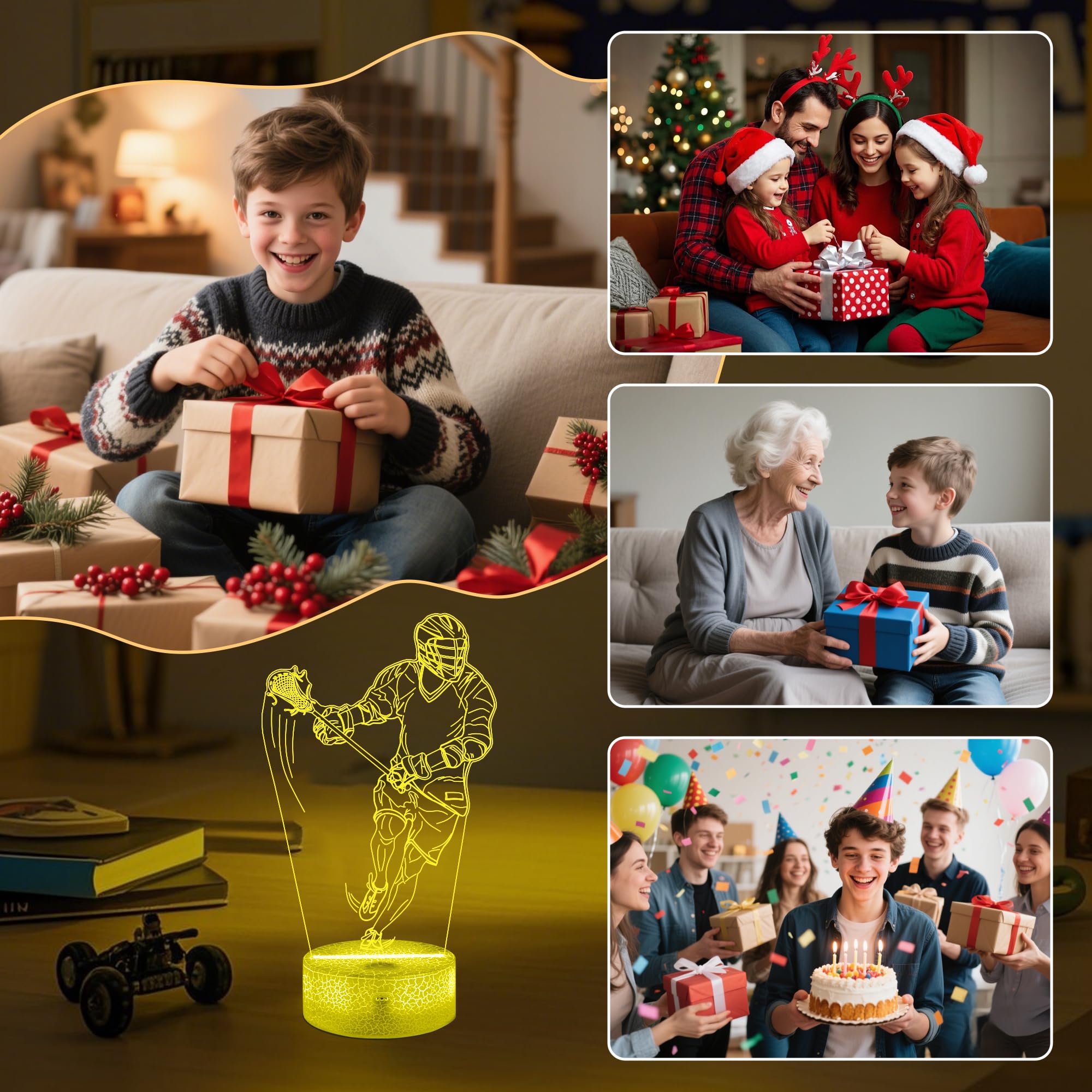 OkiyiD Lacrosse Gifts for Boys Men,Lacrosse Night Light 3D Illusion Lamp with 16 Colors Remote Control,Lacrosse Accessories Stuf