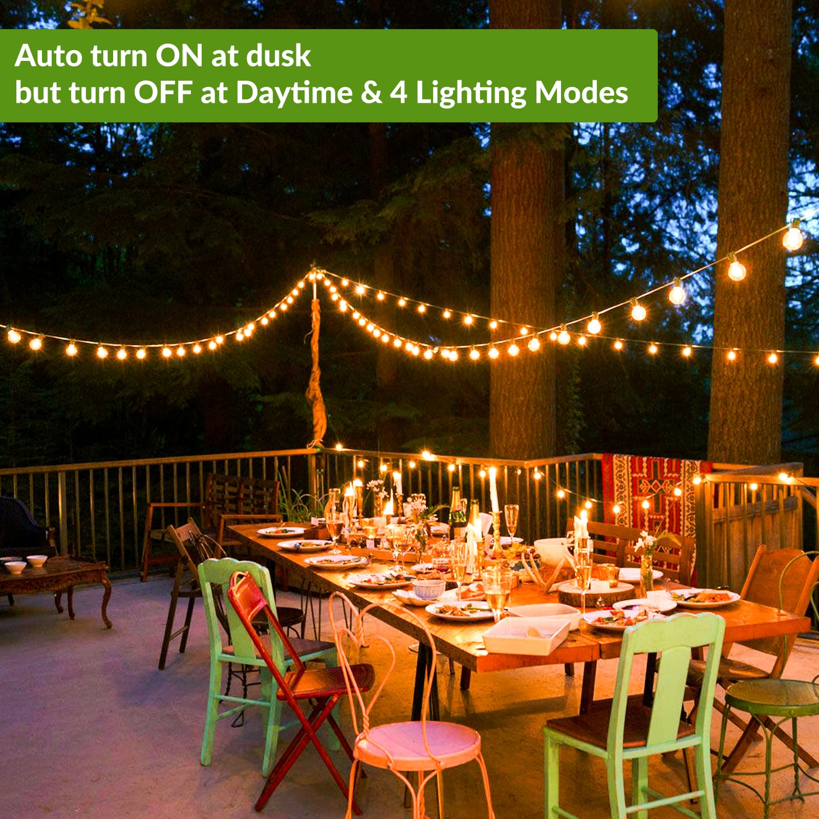 Lakumu Solar String Lights, 50FT G40 Globe LED, Waterproof, 2700K, Black, 27 Shatterproof Bulbs, Model GLS-18J2P-G40-