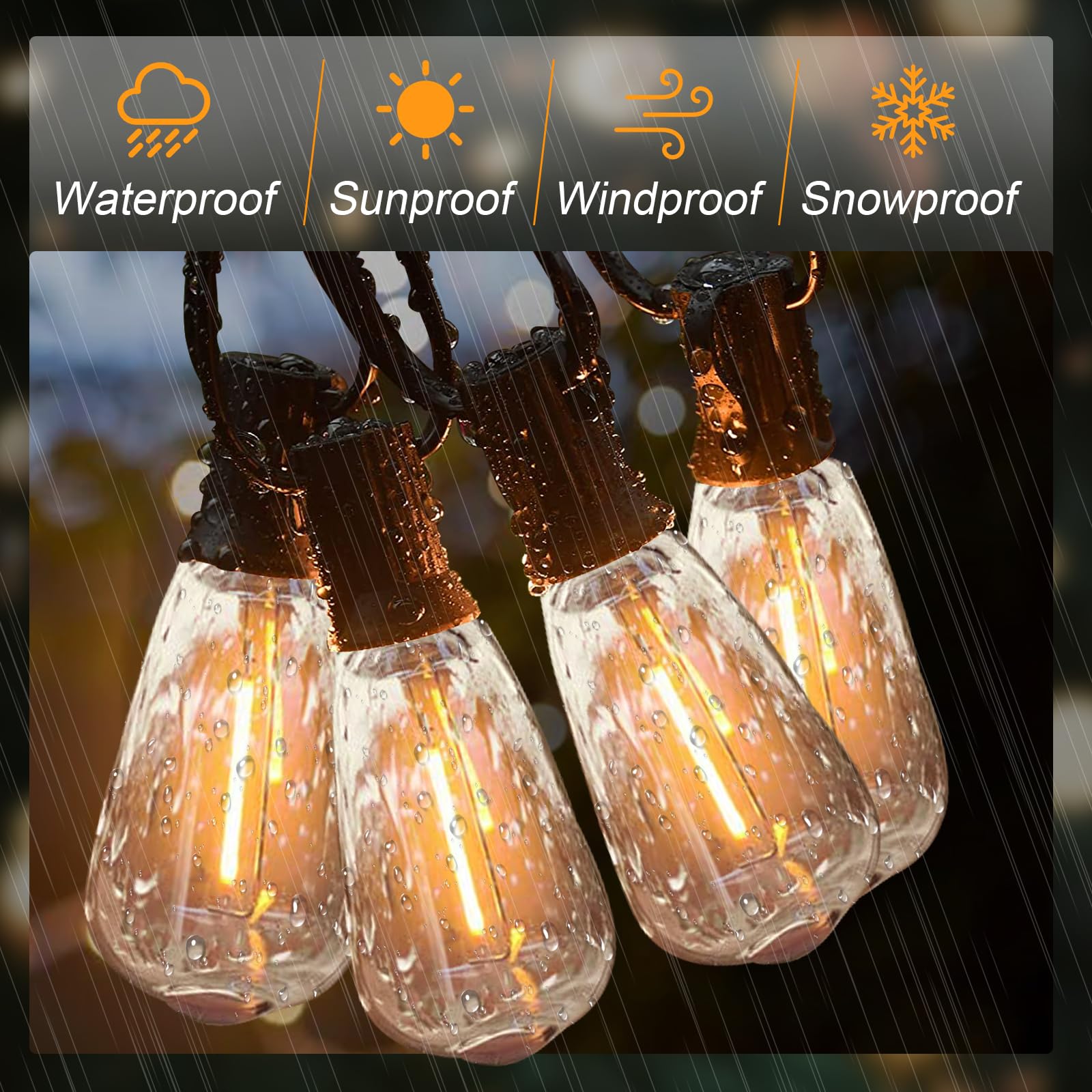 Konictom LED Outdoor String Lights, 20FT, 22 Shatterproof ST40 Vintage Bulbs, Waterproof, Black