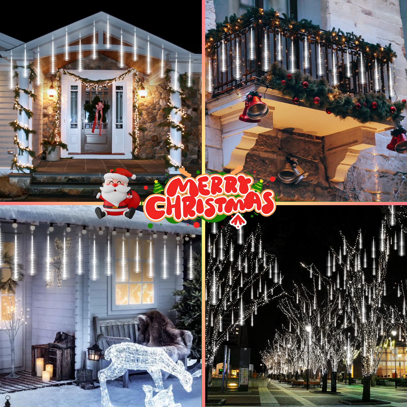 Knonew 2Pack Total 48 Tube Meteor Shower Lights 15 In 672 Leds Christmas Lights Outdoor Waterproof Plug In Falling Rain Light For Xmas Tree Wedding Party Garden Holiday Decorations (Cool White)