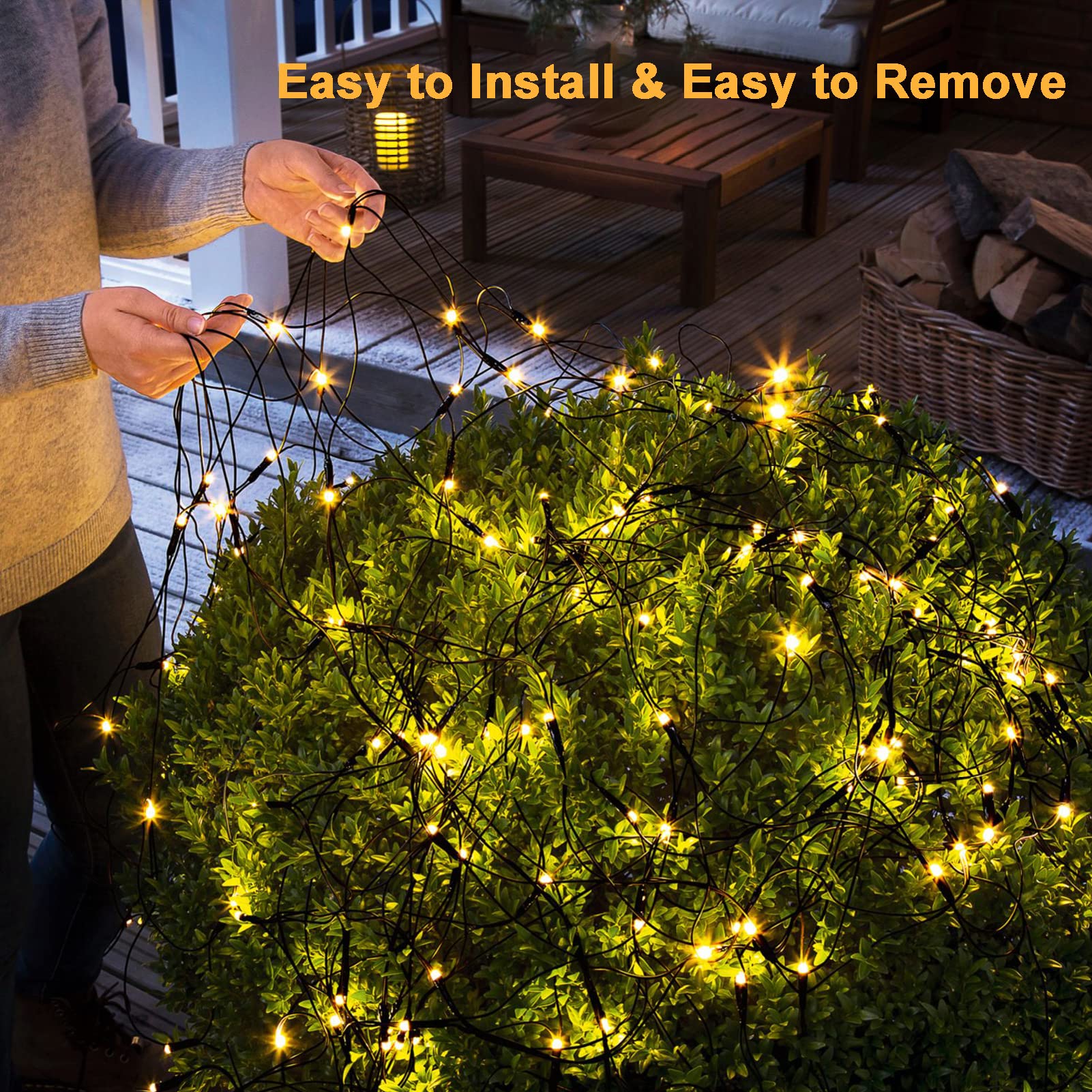 echosari Solar Powered Net Lights, 200 LED, 9.8Ft x 6.6Ft, Dark Green Wire, 8 Modes, Warm White