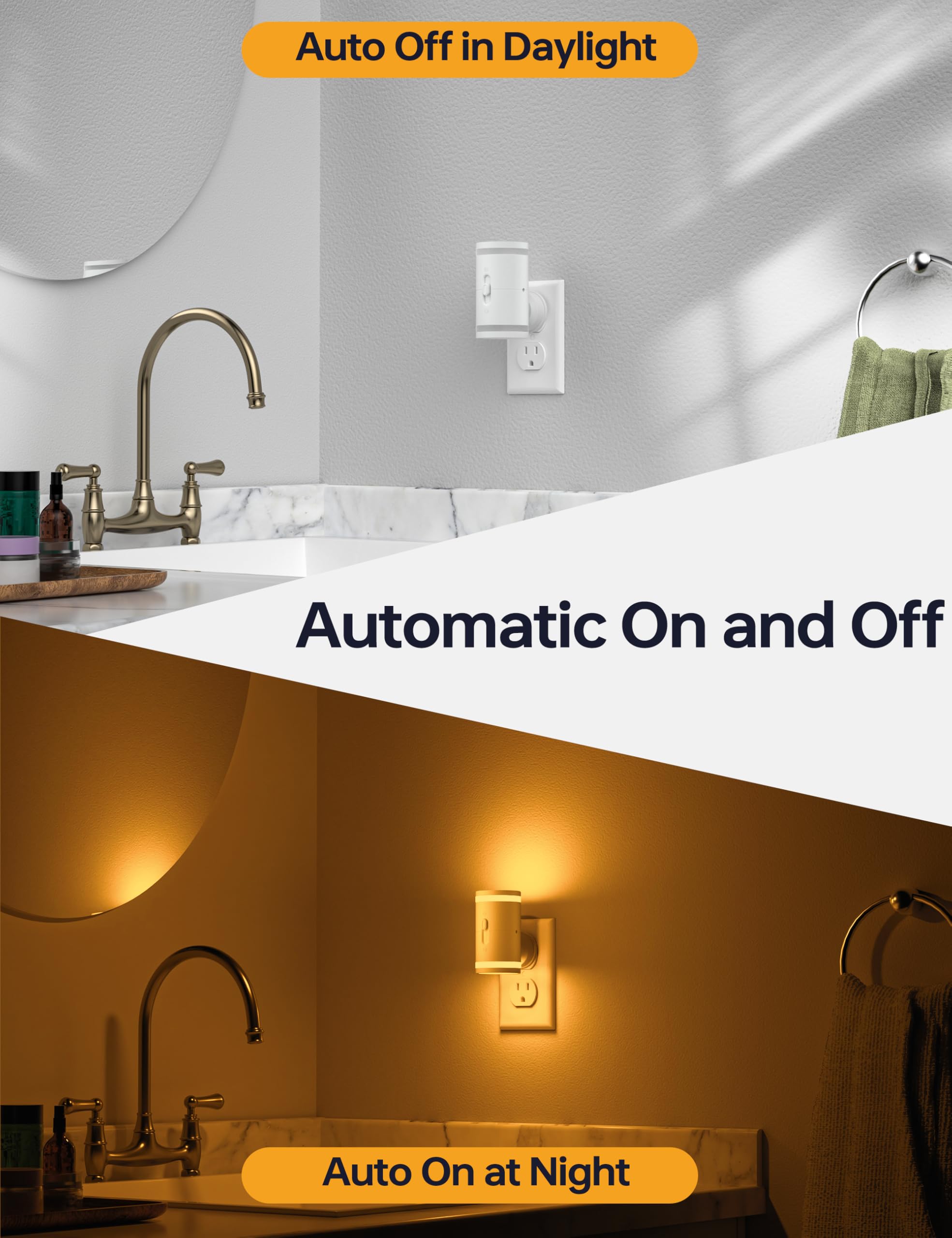 KINDEEP Night Light Plug into Wall with Dusk to Dawn Sensor, Amber, 5-120LM Adjustable Brightness, 2 Pack