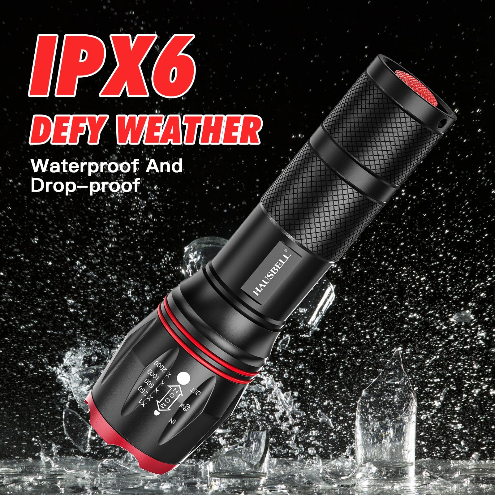 Hausbell Led A100 Flashlight Bright, Zoomable Tactical Flashlights Flash Light With High Lumens And 5 Modes For Emergency And Ou