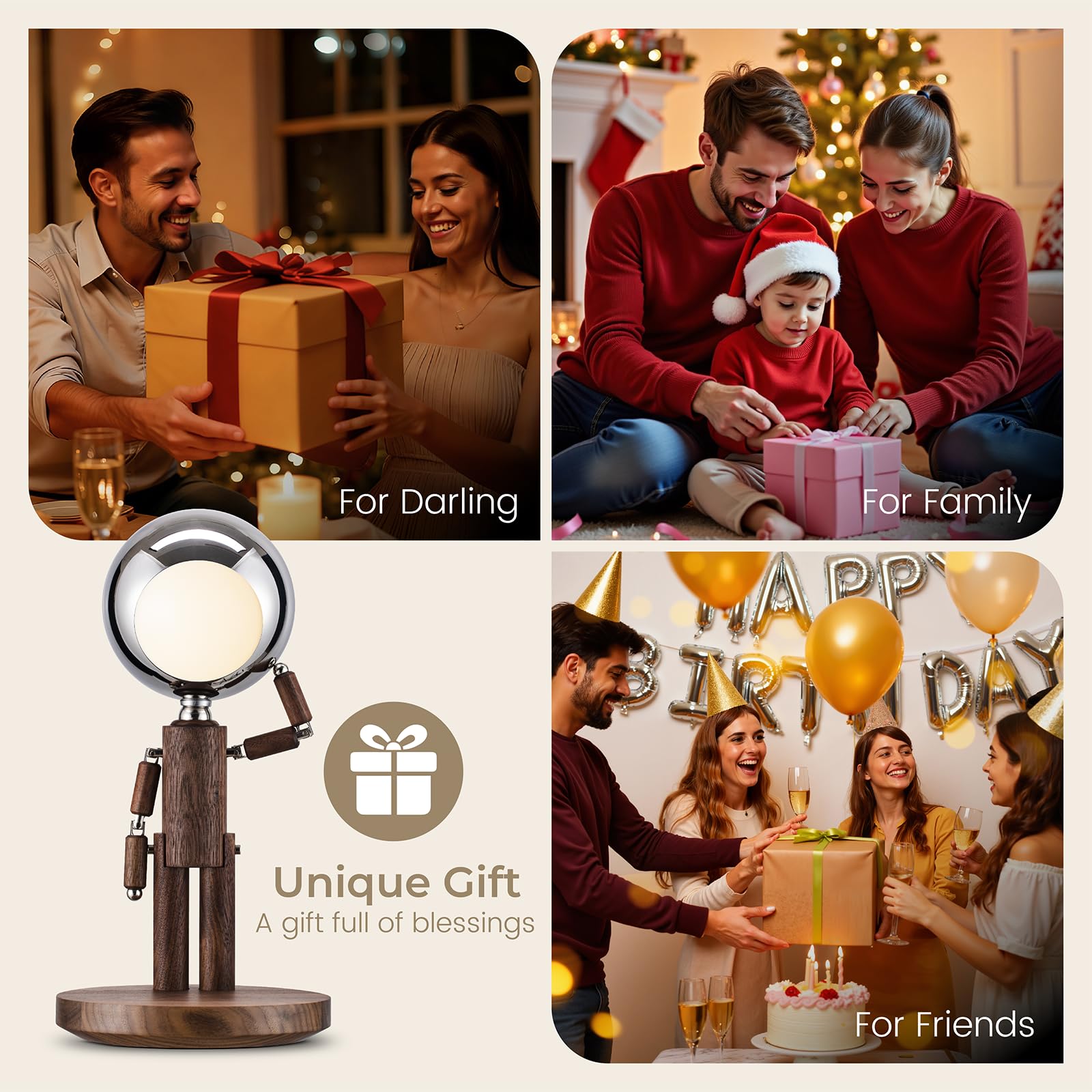 Vadifula Cordless Table Lamp  Rechargeable Wooden Table Lamp With Touch Control & Adjustable Brightness  Cordless Decorative Bedside Lamp For Bedroom  Home Decor & Unique Gifts  Black Walnut