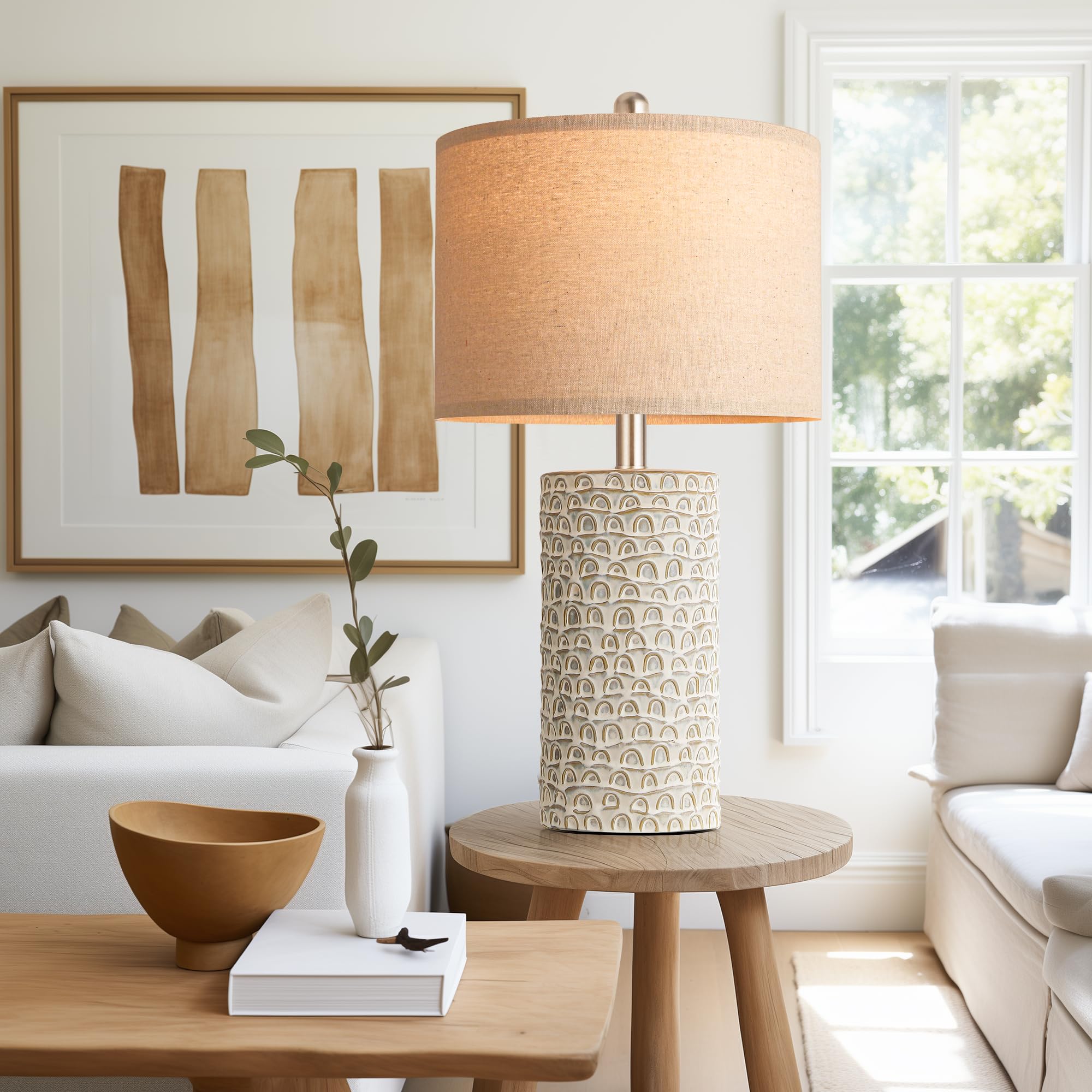 Partphoner Ceramic Table Lamp Set Of 2, 23 Grey & White Rustic Farmhouse Nightstand Lamps, Model Str-Dl-0005