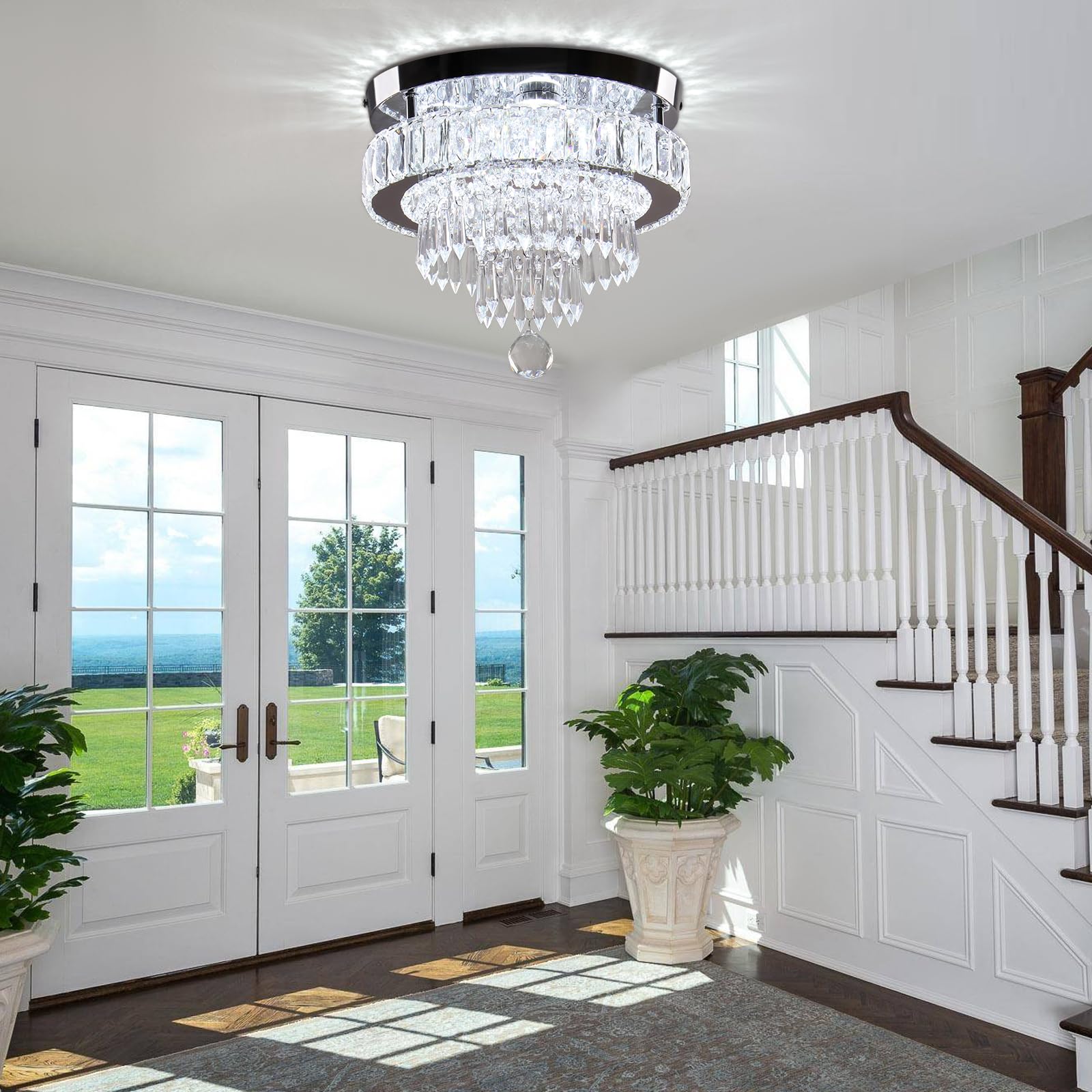 Leontyne 11.8 Inch Crystal Chandeliers Modern Crystal Ceiling Light Led Chandeliers Semi Flush Mount Chandelier Light For Bedroo