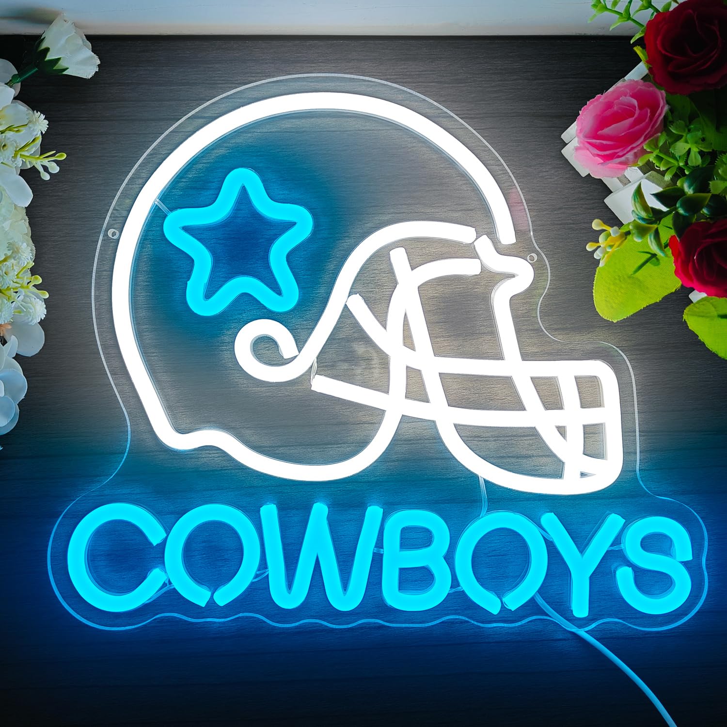 Cowboy Football Neon Sign for Wall Decor Dimmable sports Team Helmet Led Signs Cowboys Neon Light Signs for Man Cave Light Up Si