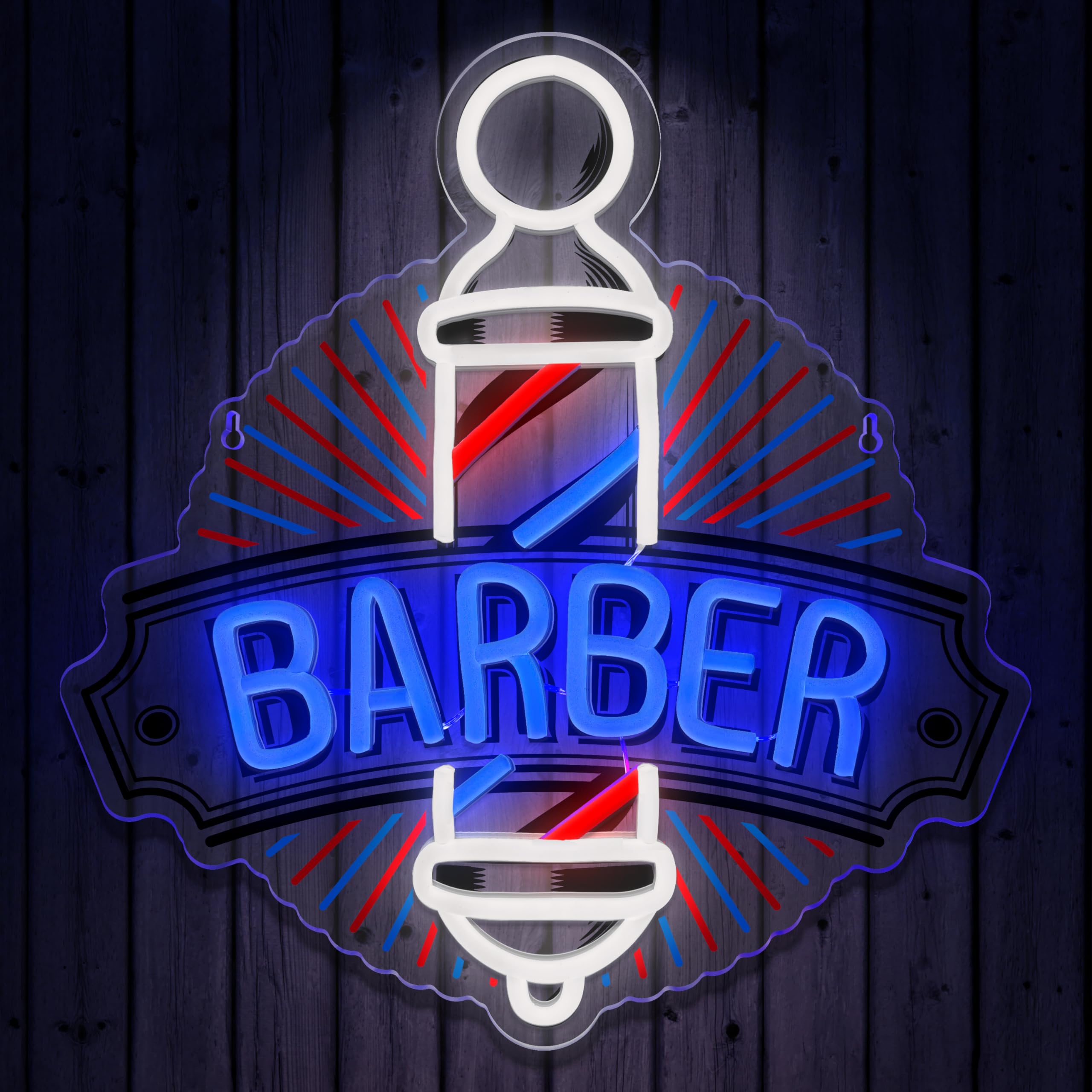 VIKLIU Barber Neon Sign LED Light, Acrylic Wall Art, 13.8x13.2 inches, Blue, Model LFD-UV for Hair Salon, Barber Shop Decor
