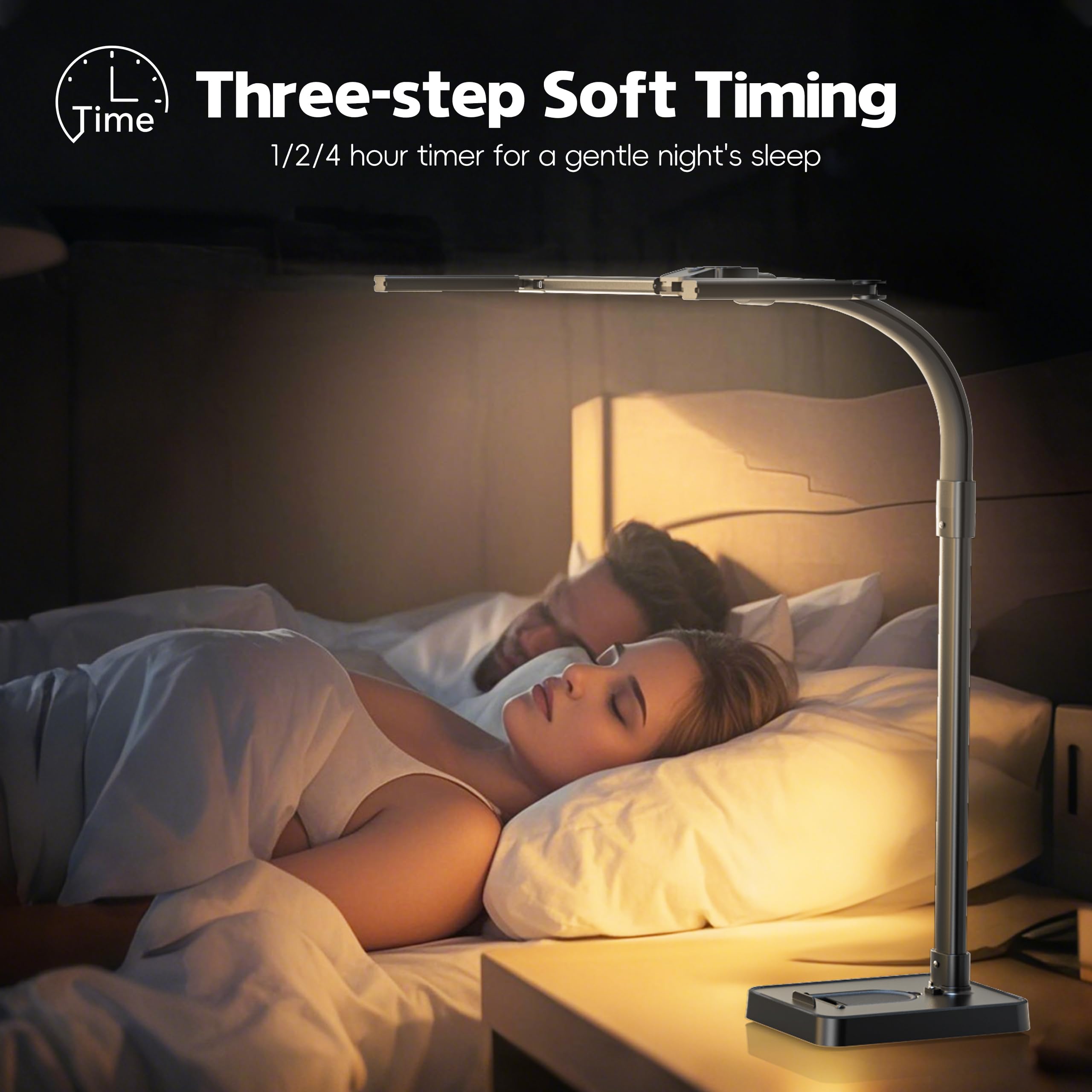 sandiea LED Desk Lamp - 24W Double Head Architect Light with Clamp, 25 Modes, Flexible Gooseneck, All Black, Model LT-TD03
